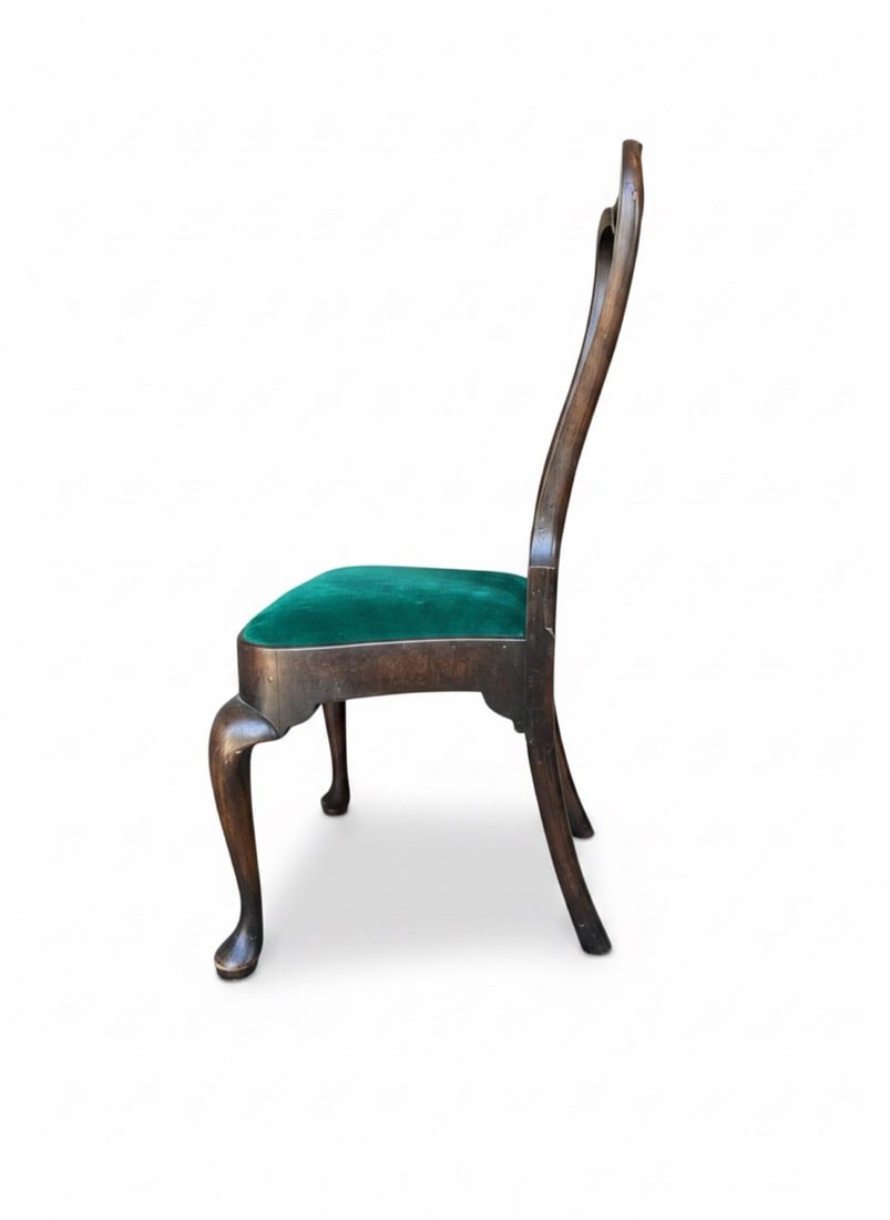Vintage Queen Anne Dining Chairs - Emerald Velvet - Set of 6 - 4
