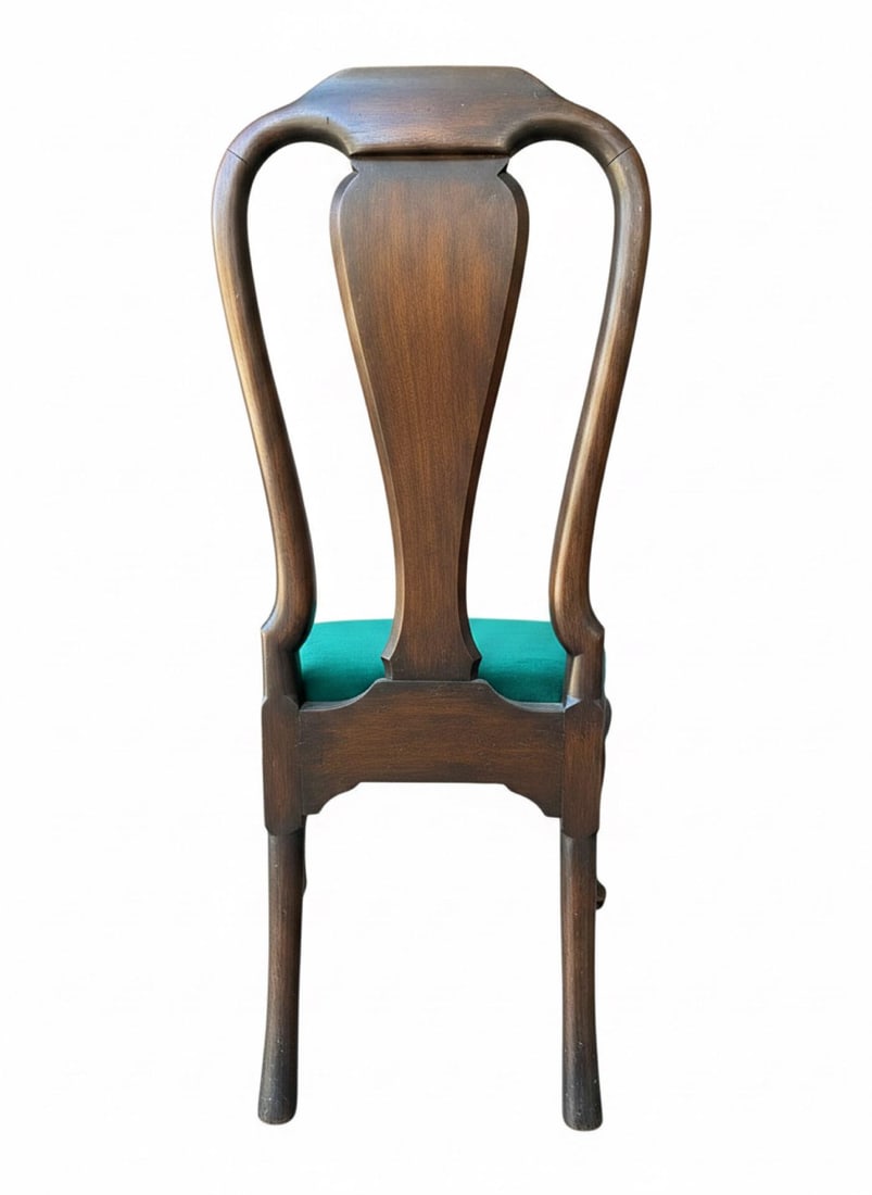 Vintage Queen Anne Dining Chairs - Emerald Velvet - Set of 6 - 5