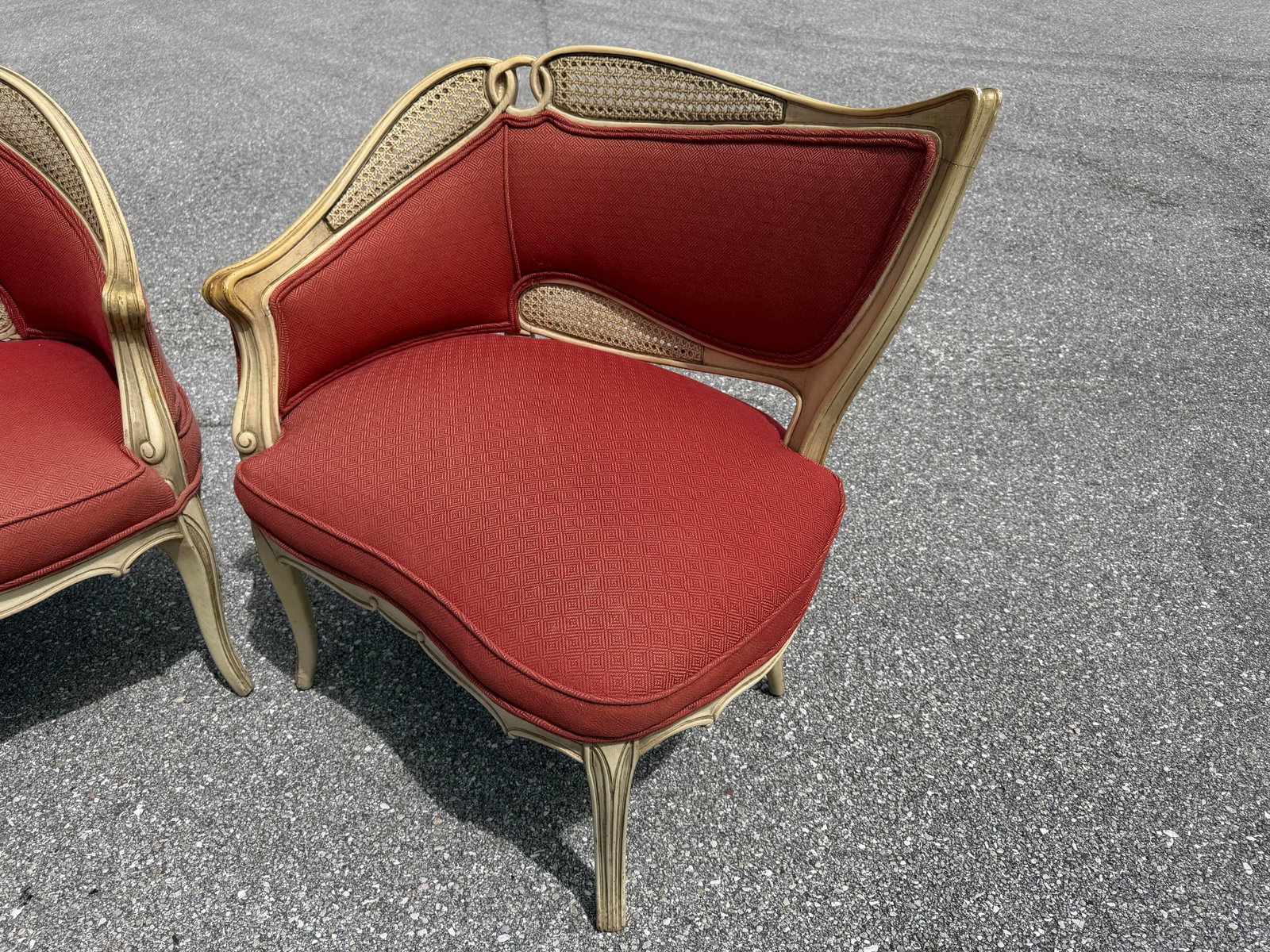 1940s French Provincial Fauteuil Carved Wood Upholstered Chairs - 3