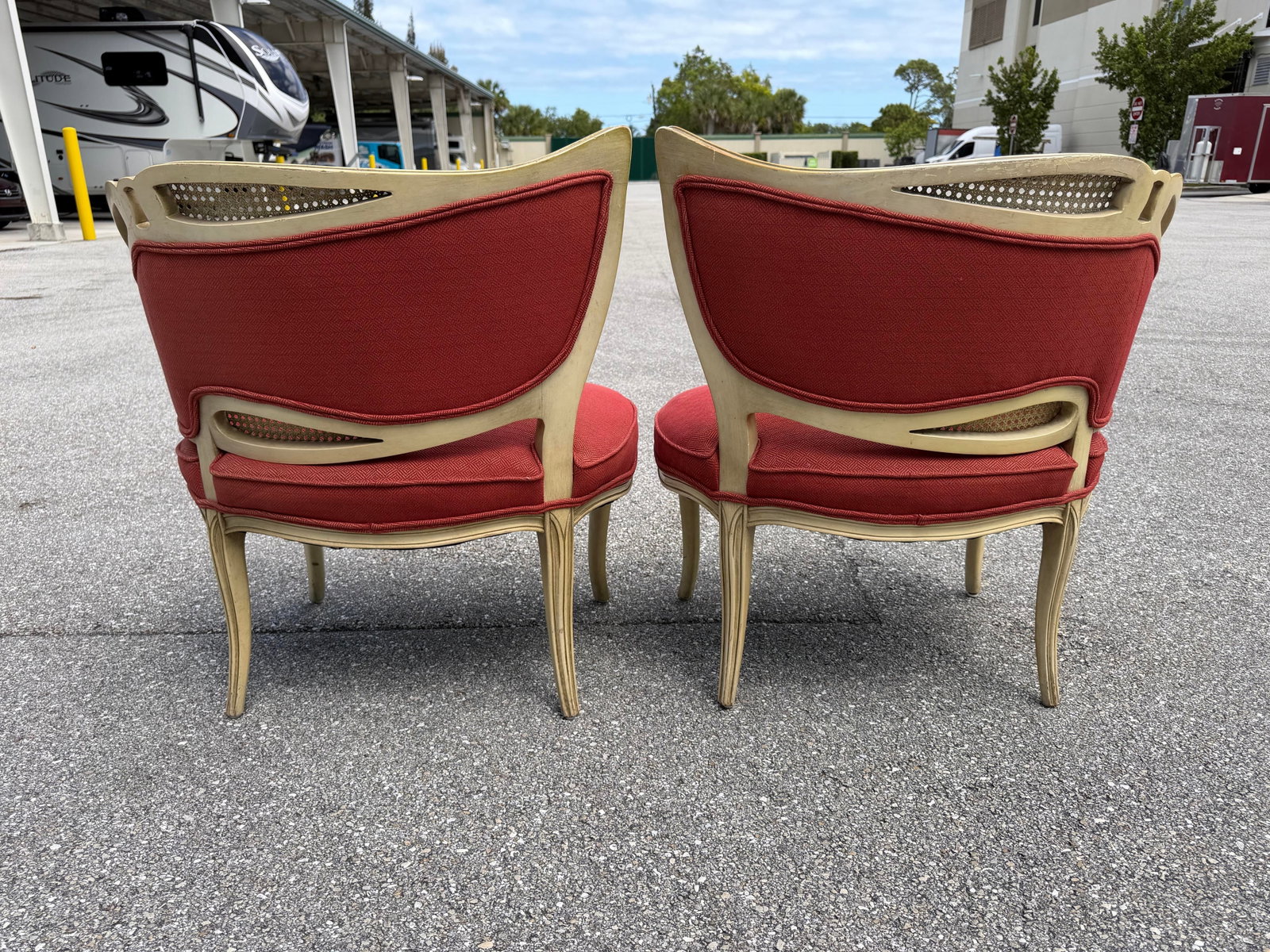 1940s French Provincial Fauteuil Carved Wood Upholstered Chairs - 8