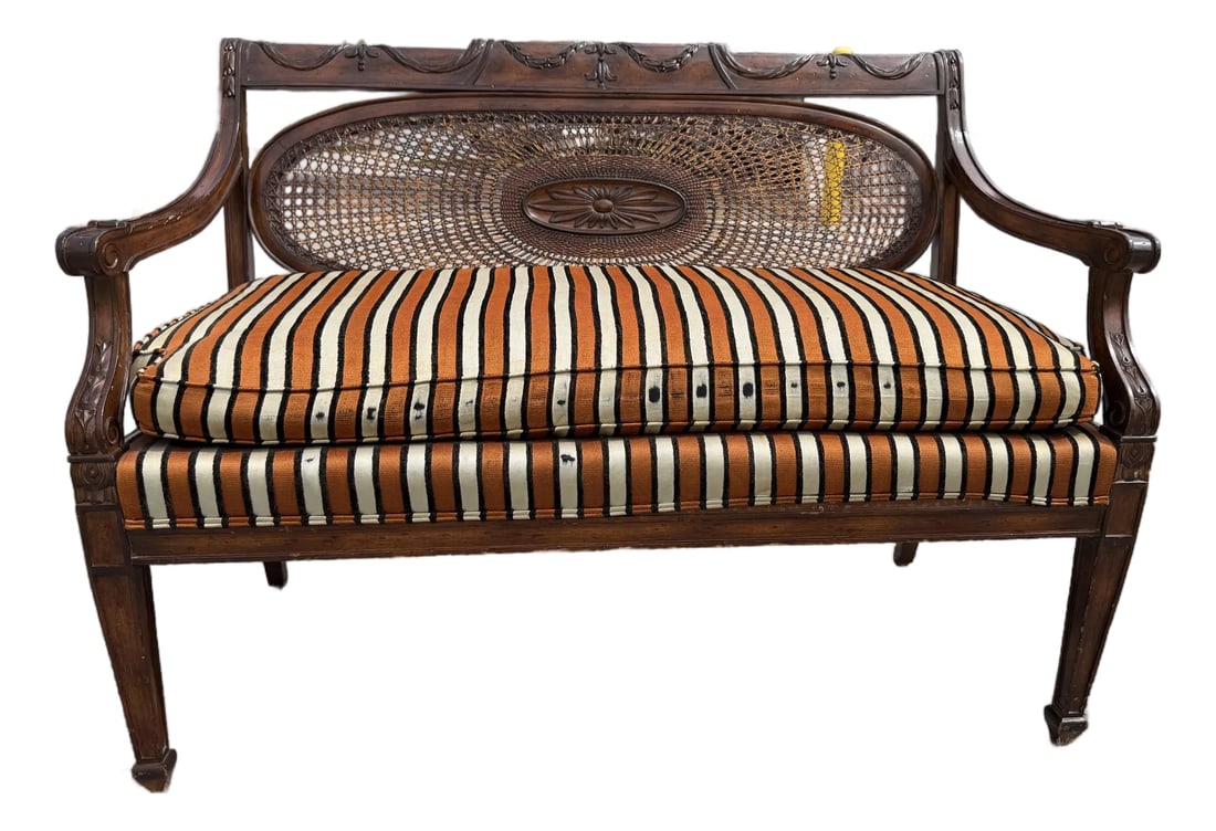 Caned Mahogany Bench/ Settee With Down Cushion (1 of 12)