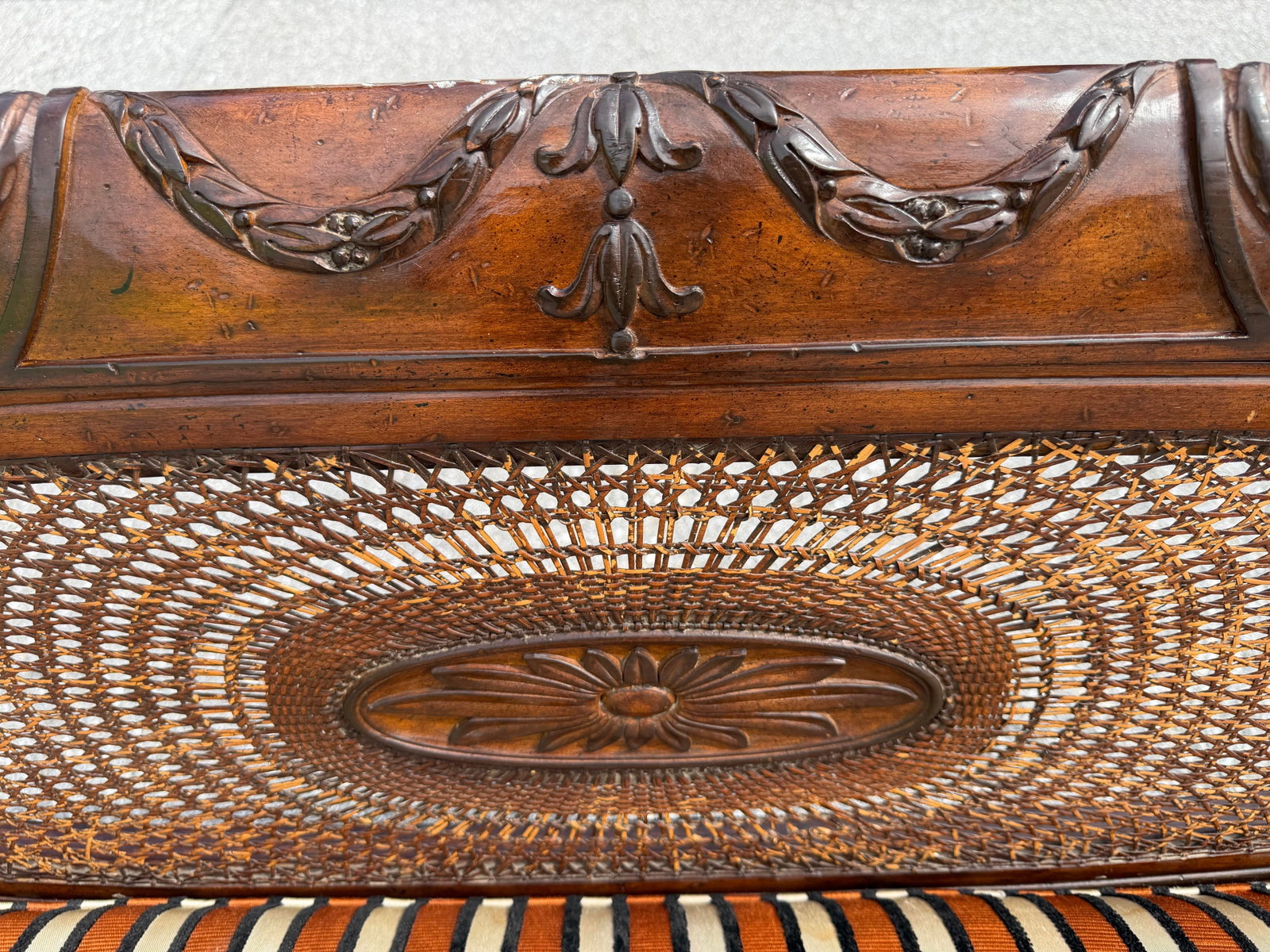 Caned Mahogany Bench/ Settee With Down Cushion - 3