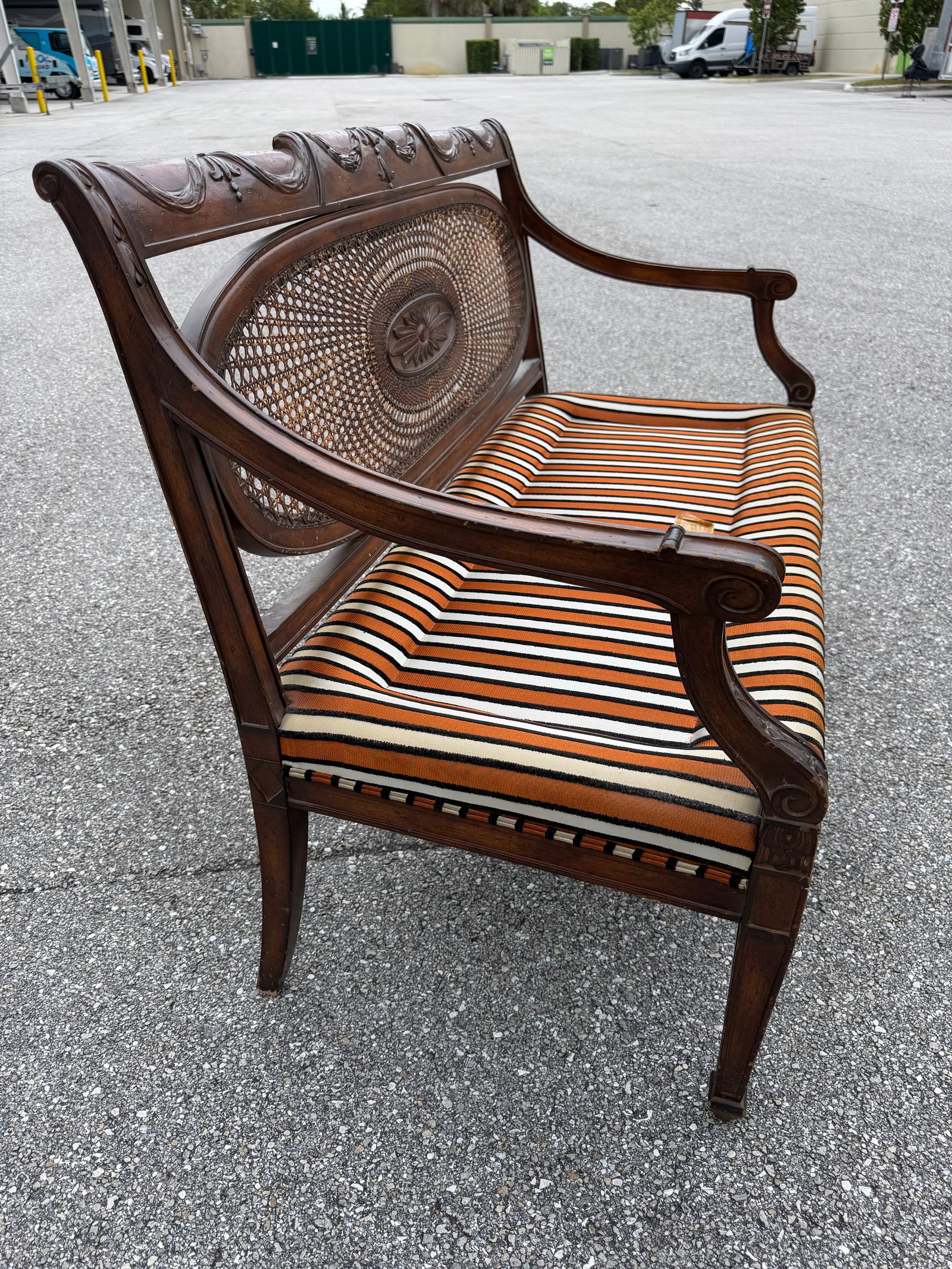 Caned Mahogany Bench/ Settee With Down Cushion - 4