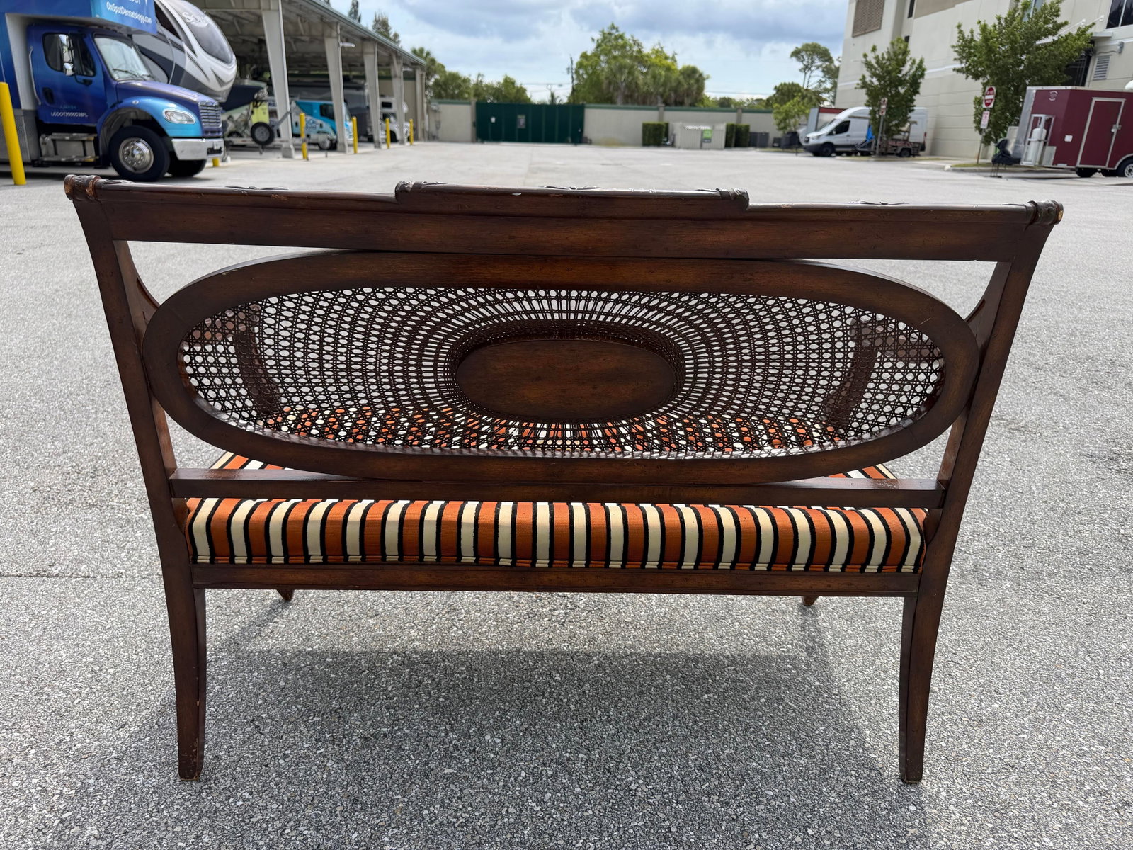 Caned Mahogany Bench/ Settee With Down Cushion - 8