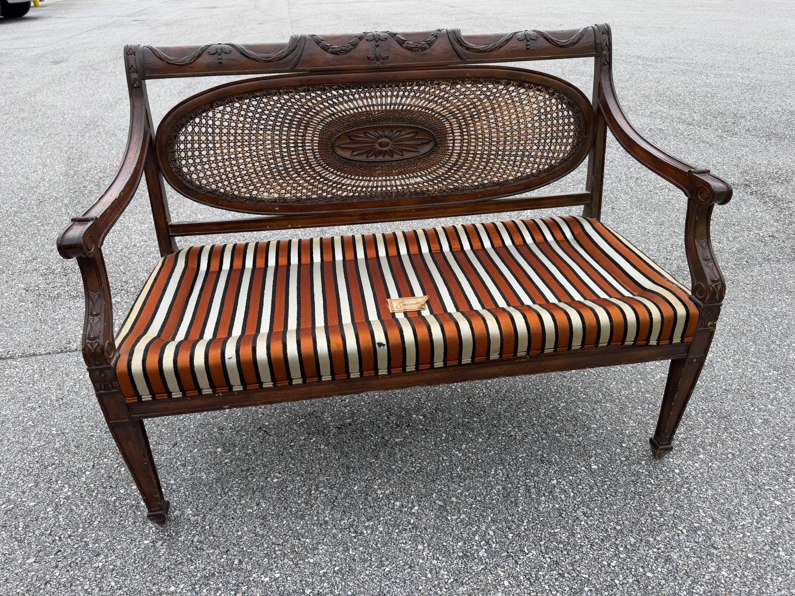 Caned Mahogany Bench/ Settee With Down Cushion - 9