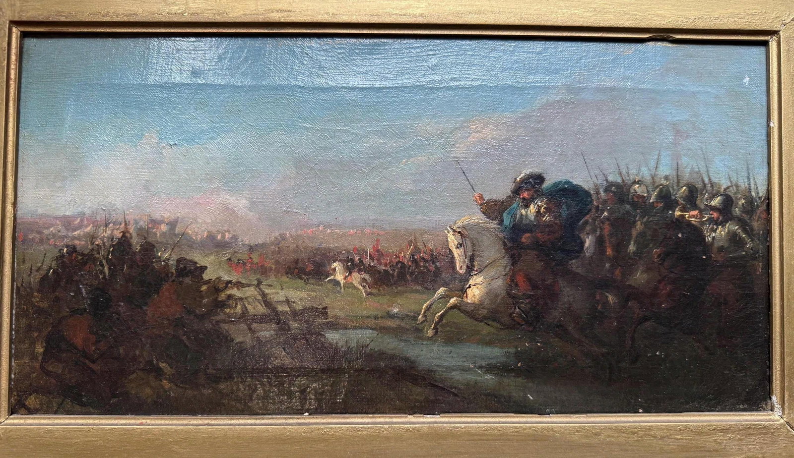 Antique 19th C. Oil Painting European Battlefield WOW! - 2