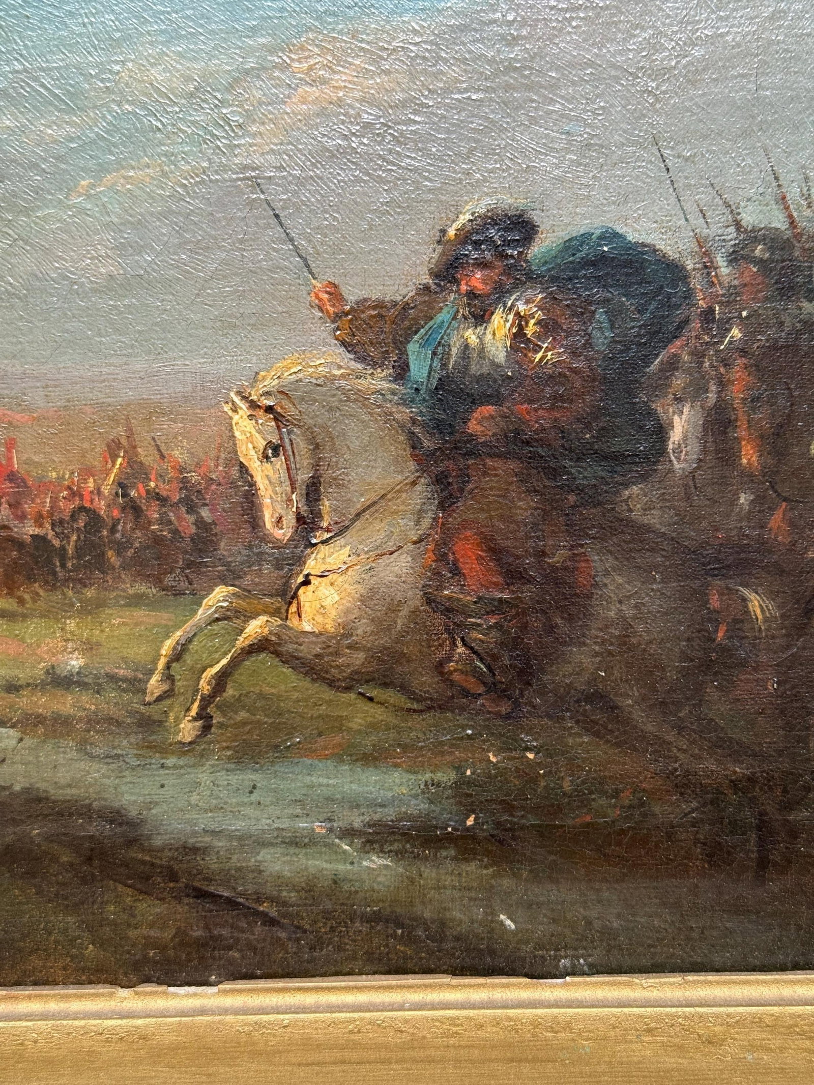 Antique 19th C. Oil Painting European Battlefield WOW! - 5