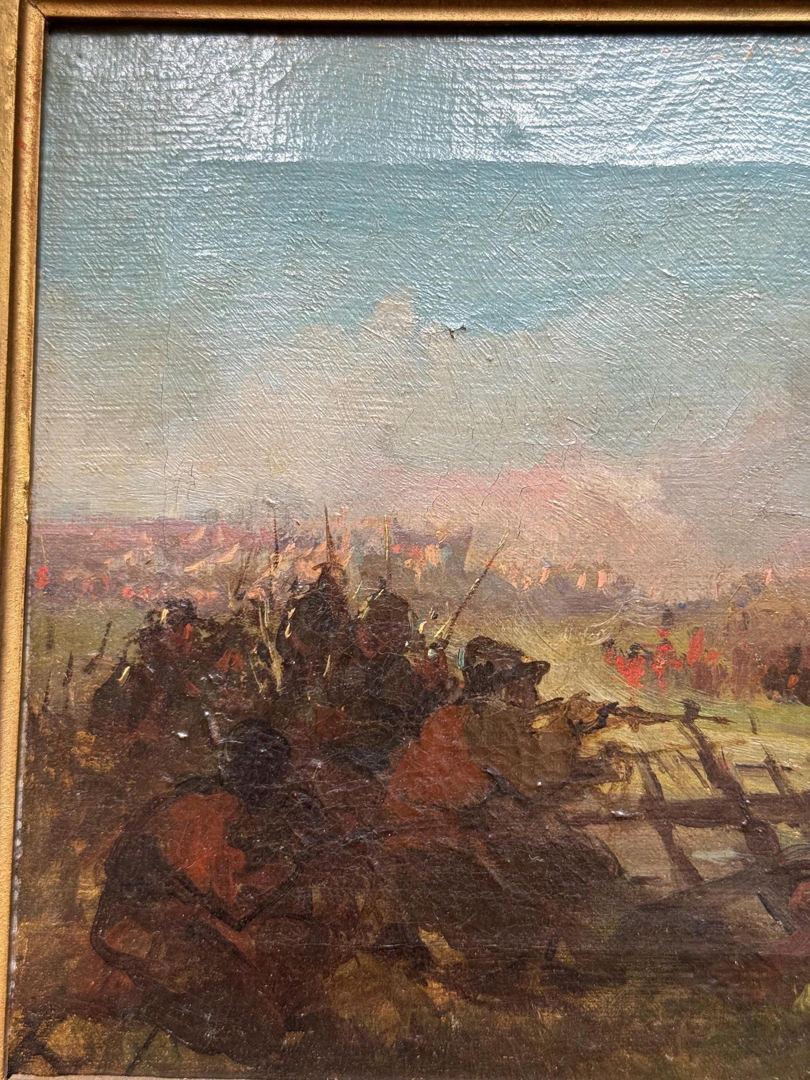 Antique 19th C. Oil Painting European Battlefield WOW! - 7