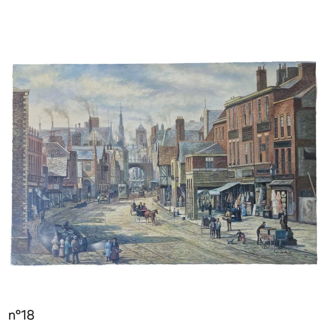 Mid-20th Century Signed E. Olson - Street Scene With Vendor Cart, Oil on Canvas - 2