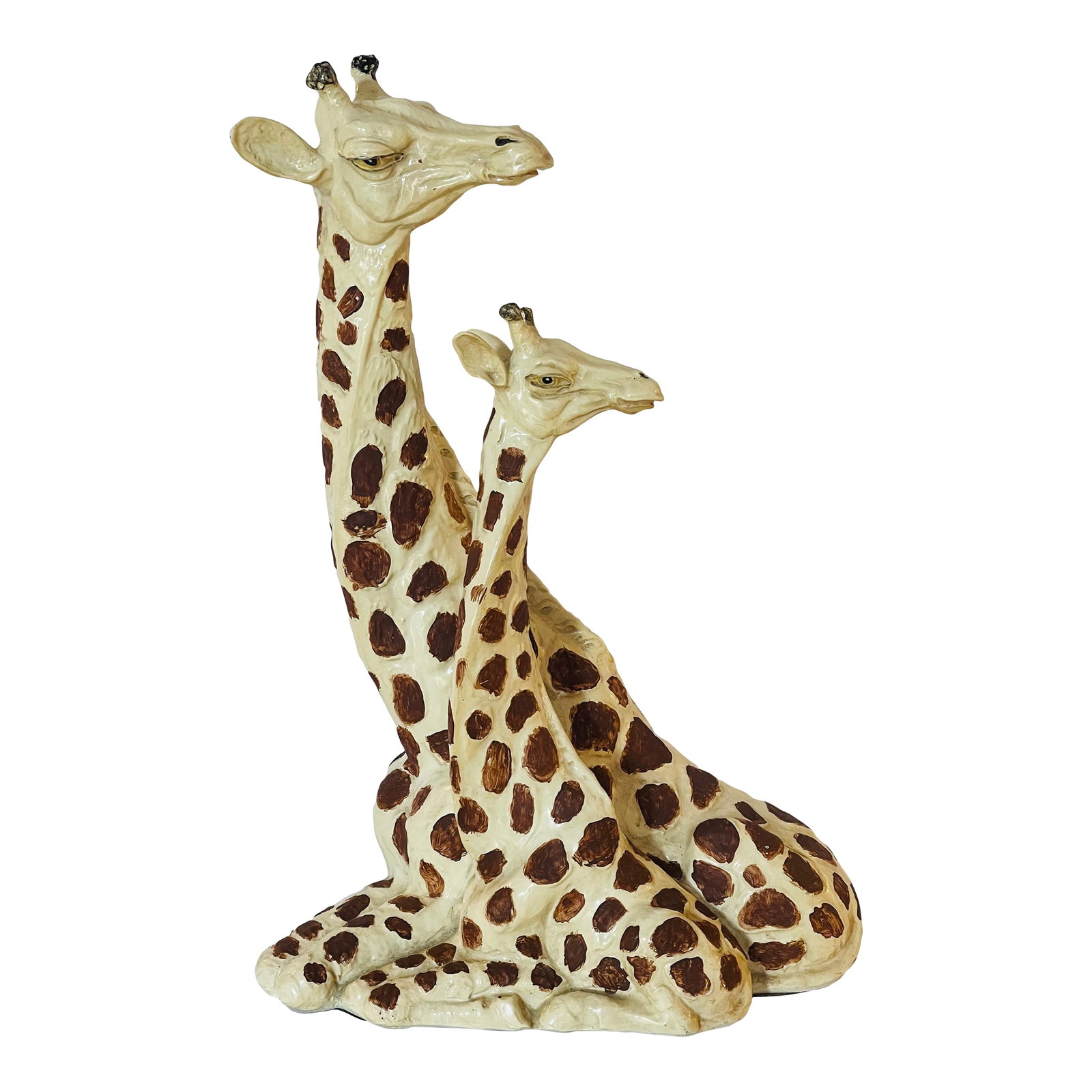 Vintage Recumbent Giraffes Sculpture Handpainted: Two recumbent giraffes plaster sculpture handpainted. Condition: Alterations: Original Condition Unaltered Imperfections: Some Imperfections Condition Notes: Good Origin: United States Materials