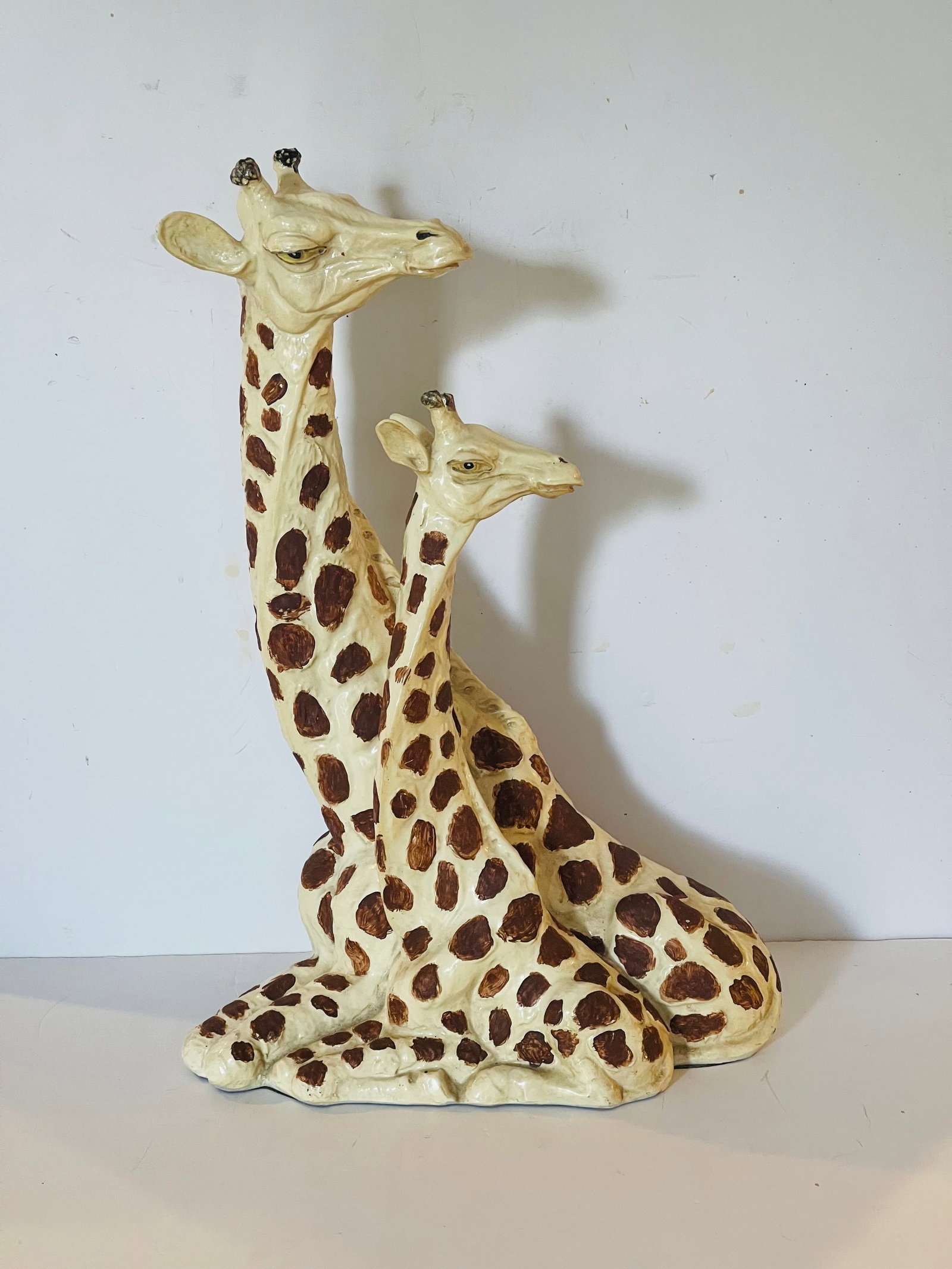 Vintage Recumbent Giraffes Sculpture Handpainted - 2