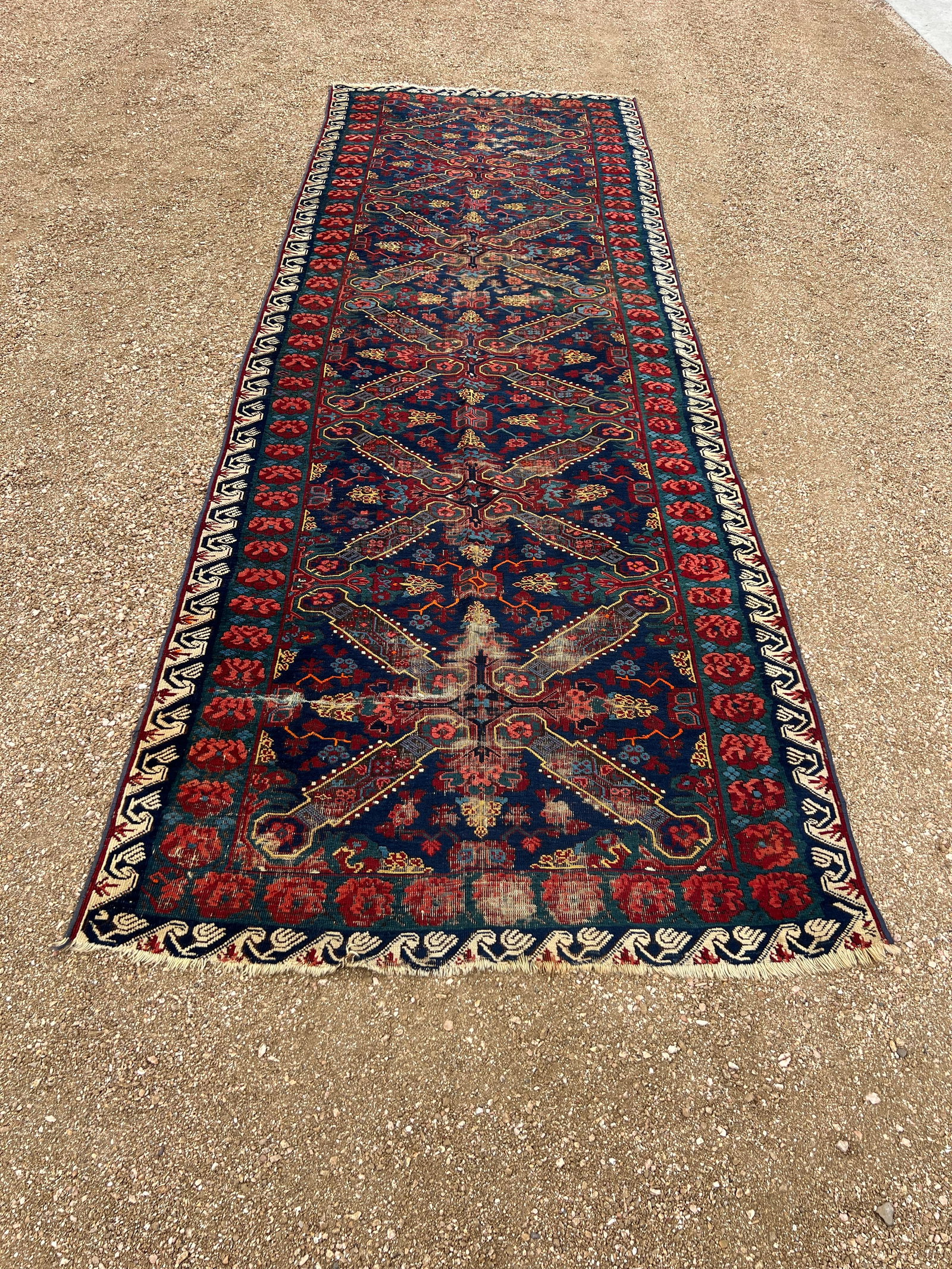 1910s Antique Karabag Rose Pattern Tribal Runner - 3