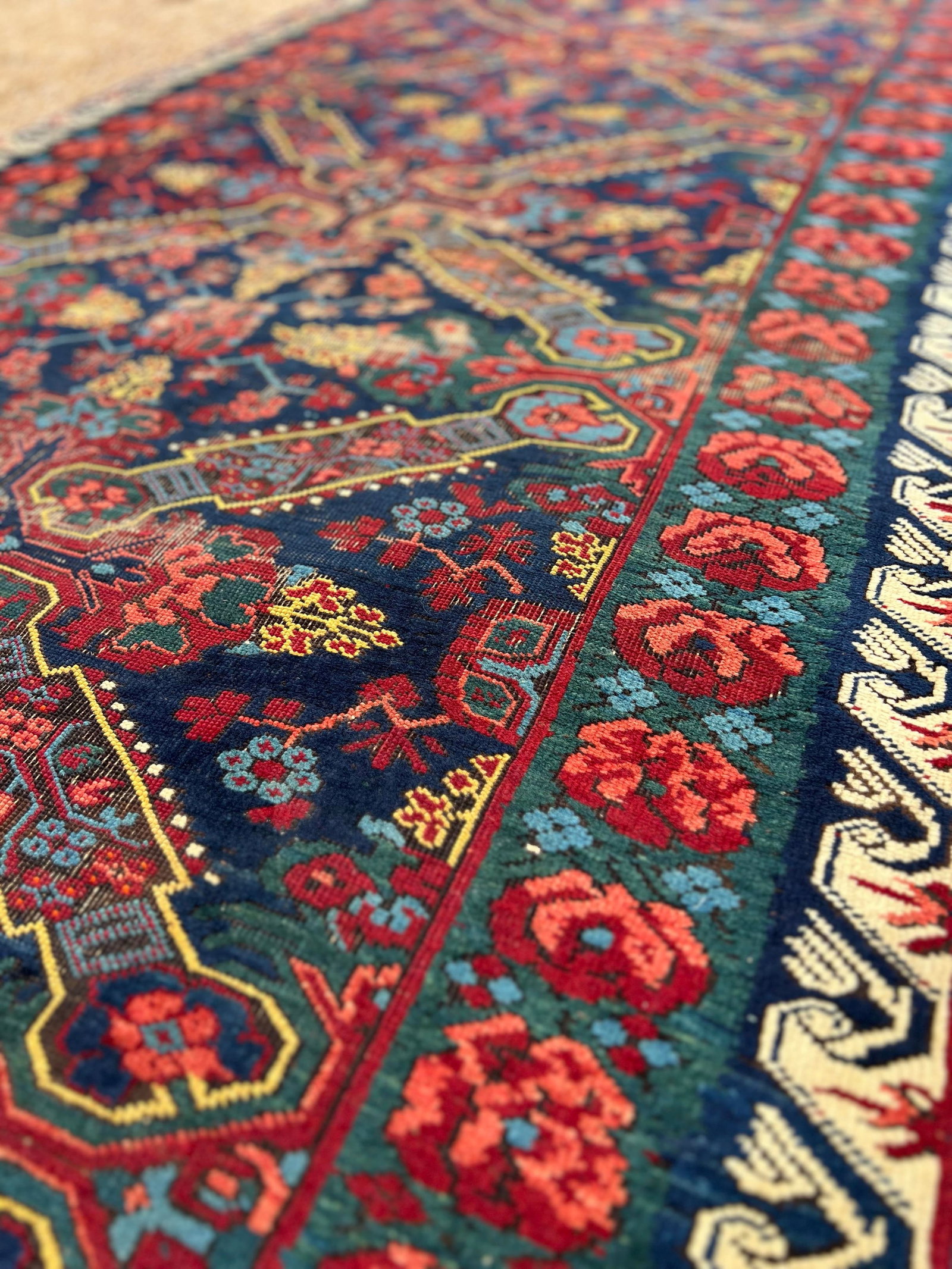 1910s Antique Karabag Rose Pattern Tribal Runner - 5