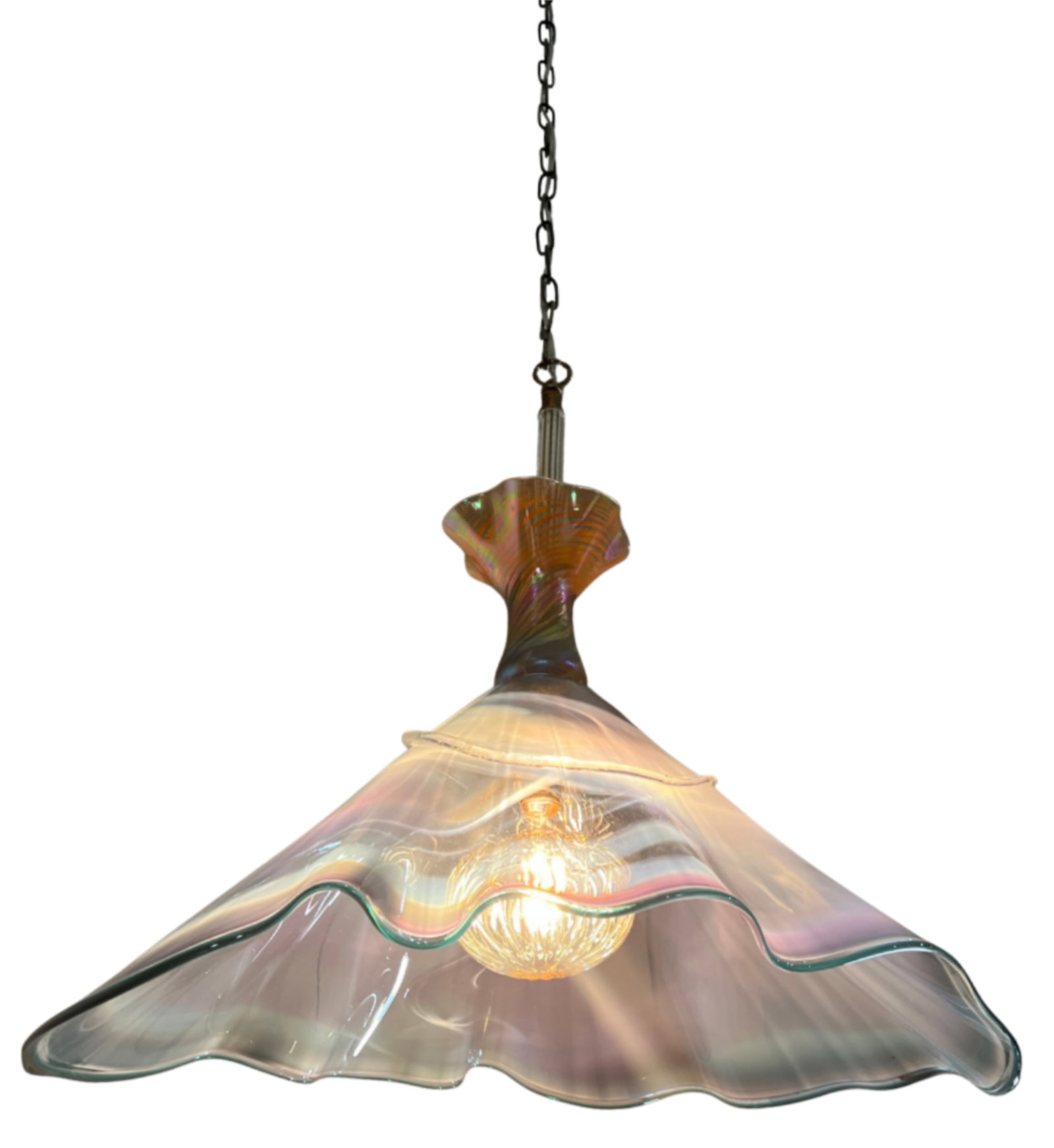 Vintage Hand Blown Multicolor Tiered Abstract Jellfish Art Glass Pendant Light - 2