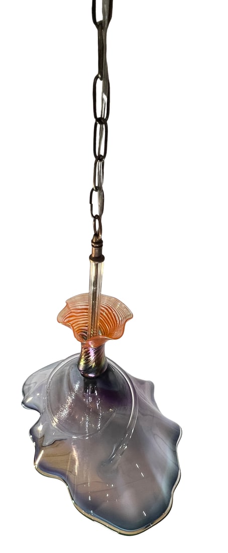 Vintage Hand Blown Multicolor Tiered Abstract Jellfish Art Glass Pendant Light - 4