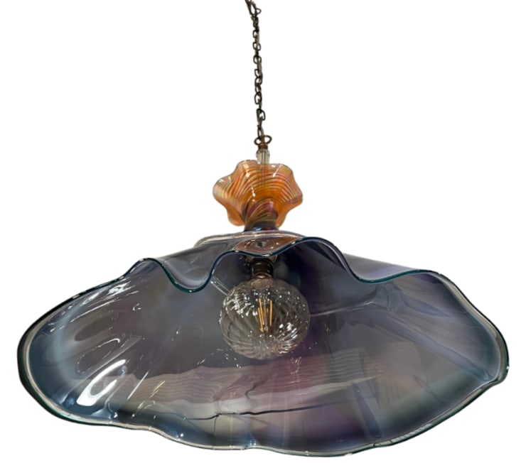 Vintage Hand Blown Multicolor Tiered Abstract Jellfish Art Glass Pendant Light - 5
