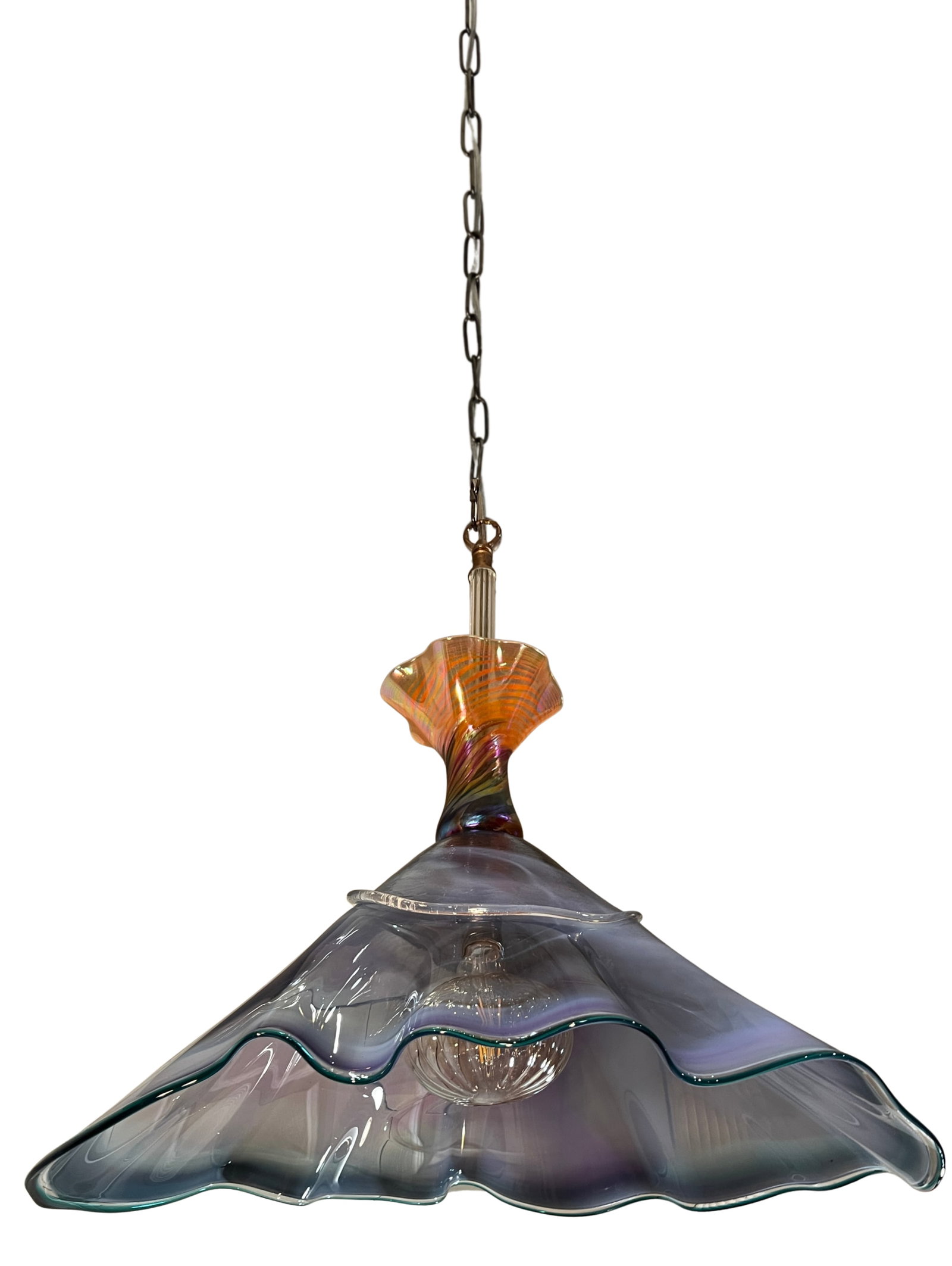 Vintage Hand Blown Multicolor Tiered Abstract Jellfish Art Glass Pendant Light - 7
