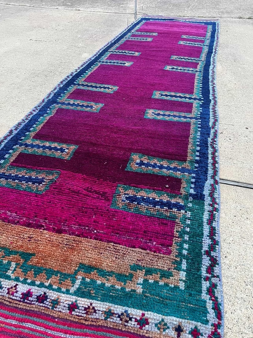 1930s Vintage Kurdish Tribal Herki Purple Runner Rug - 2