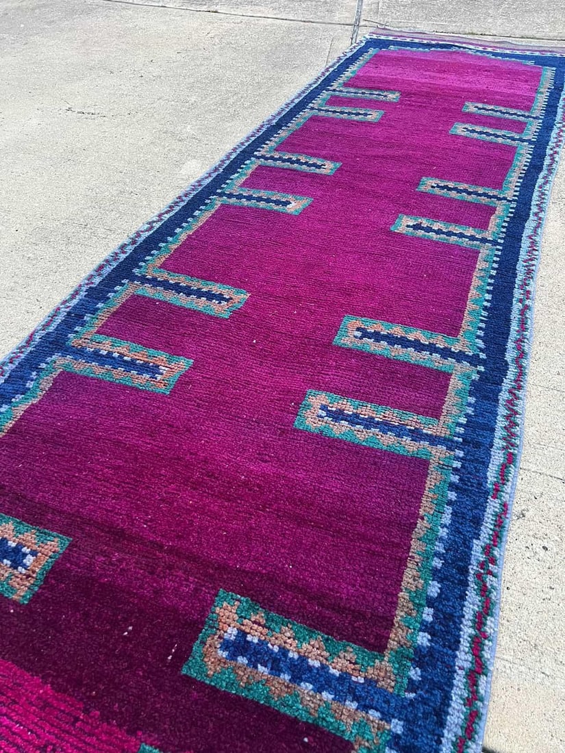 1930s Vintage Kurdish Tribal Herki Purple Runner Rug - 3