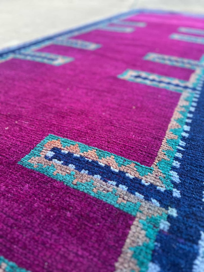 1930s Vintage Kurdish Tribal Herki Purple Runner Rug - 4