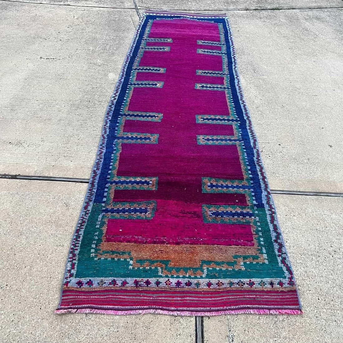 1930s Vintage Kurdish Tribal Herki Purple Runner Rug - 5