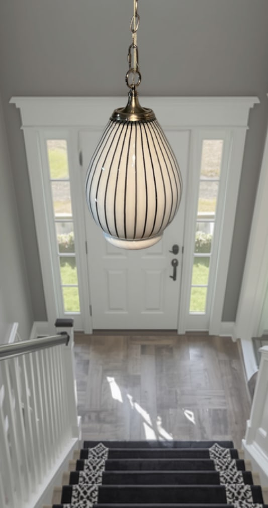 Vintage Murano Striscia Art Glass White Oval Pendant Light With Black Stripes - 9