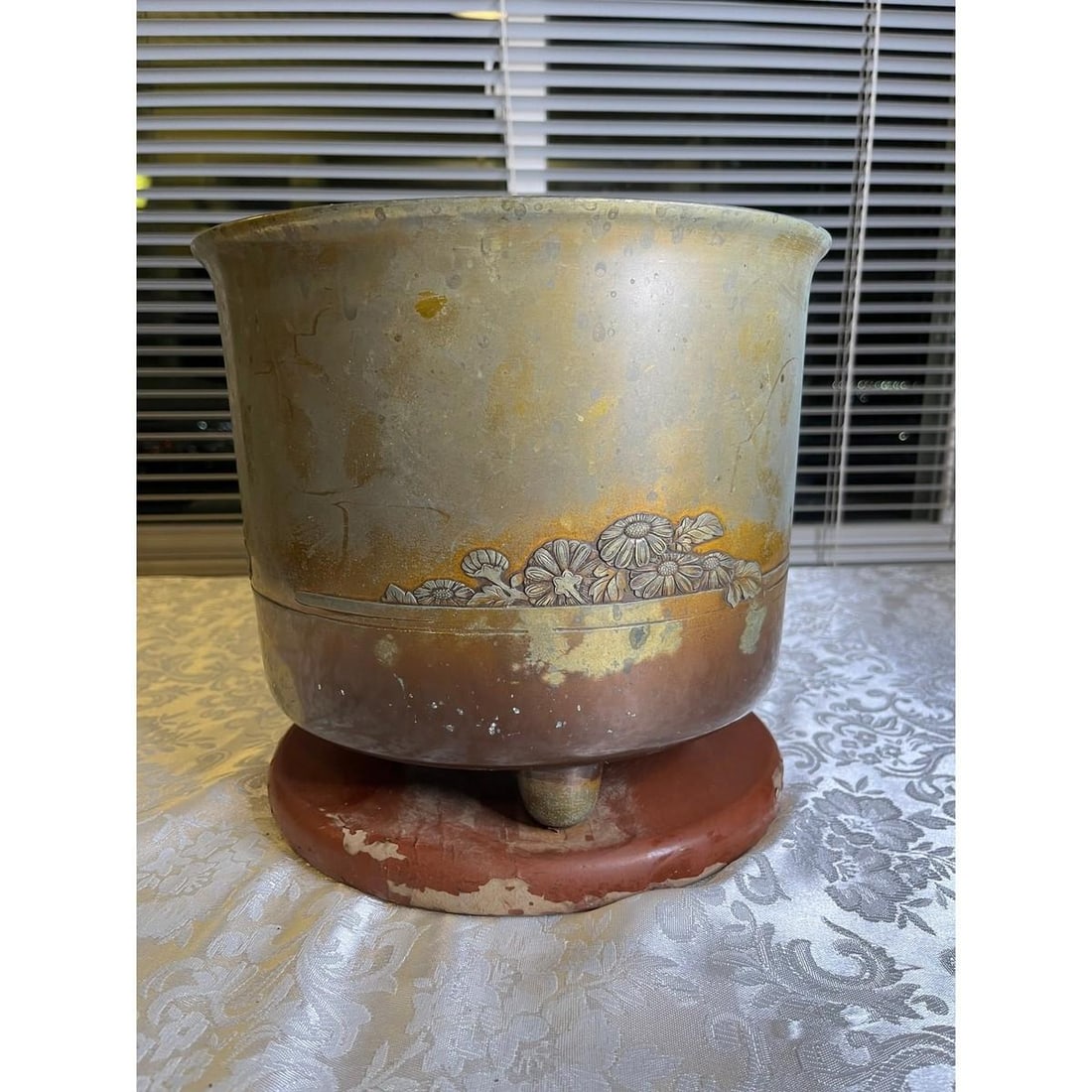 Large Antique Japanese Meiji Bronze Hibachi - Signed Artist Seal - Gump's SF 10x - 8