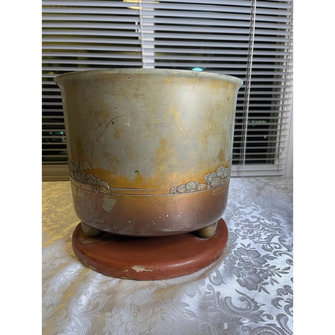 Large Antique Japanese Meiji Bronze Hibachi - Signed Artist Seal - Gump's SF 10x - 9