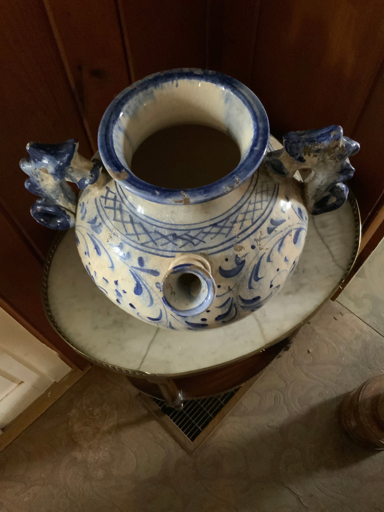 Mid 19th Century Large Italian Glazed Pottery Vase. With Seahorse Handles. Made in Tuscany for Fortu - 6