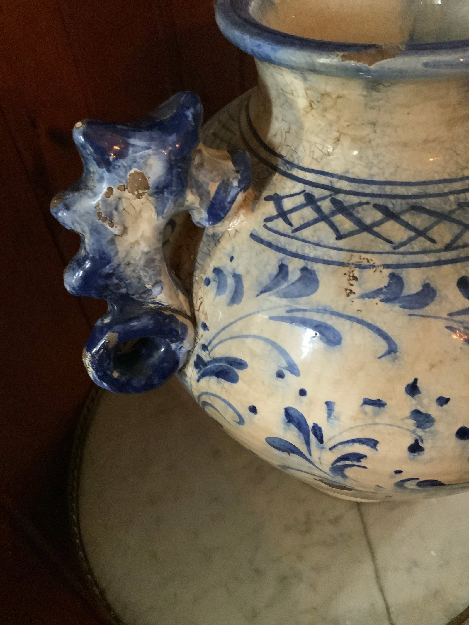 Mid 19th Century Large Italian Glazed Pottery Vase. With Seahorse Handles. Made in Tuscany for Fortu - 7