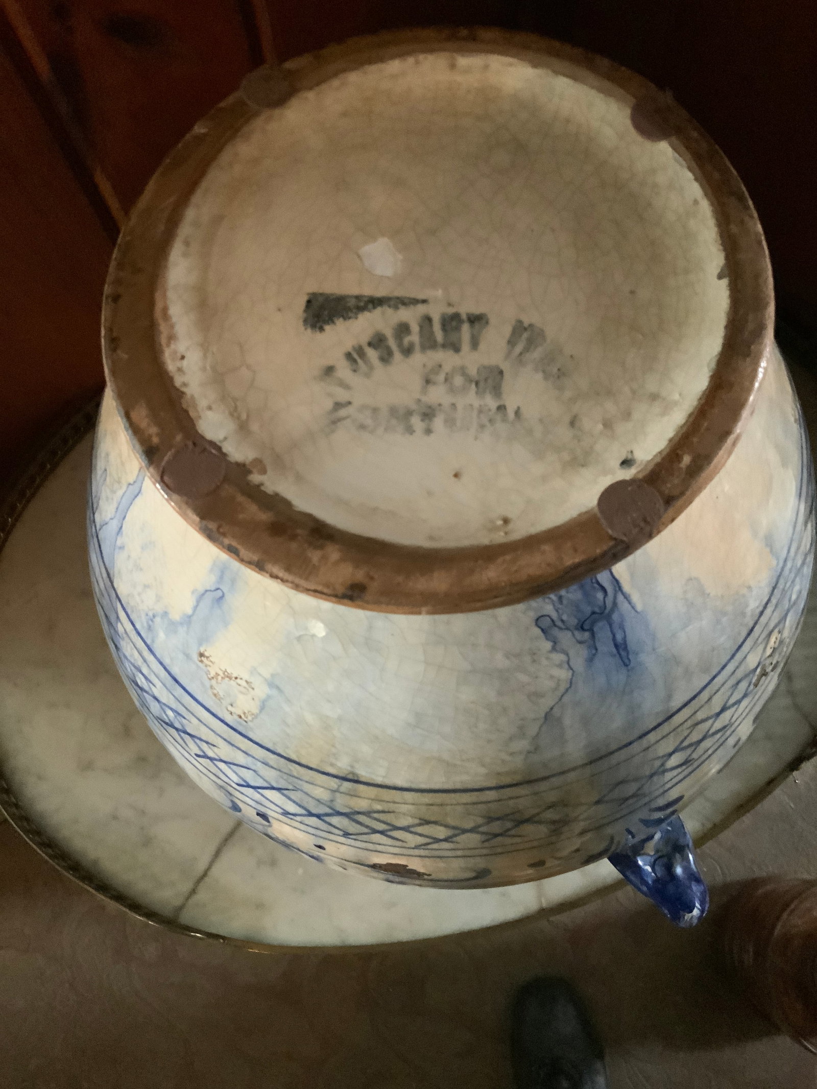 Mid 19th Century Large Italian Glazed Pottery Vase. With Seahorse Handles. Made in Tuscany for Fortu - 8