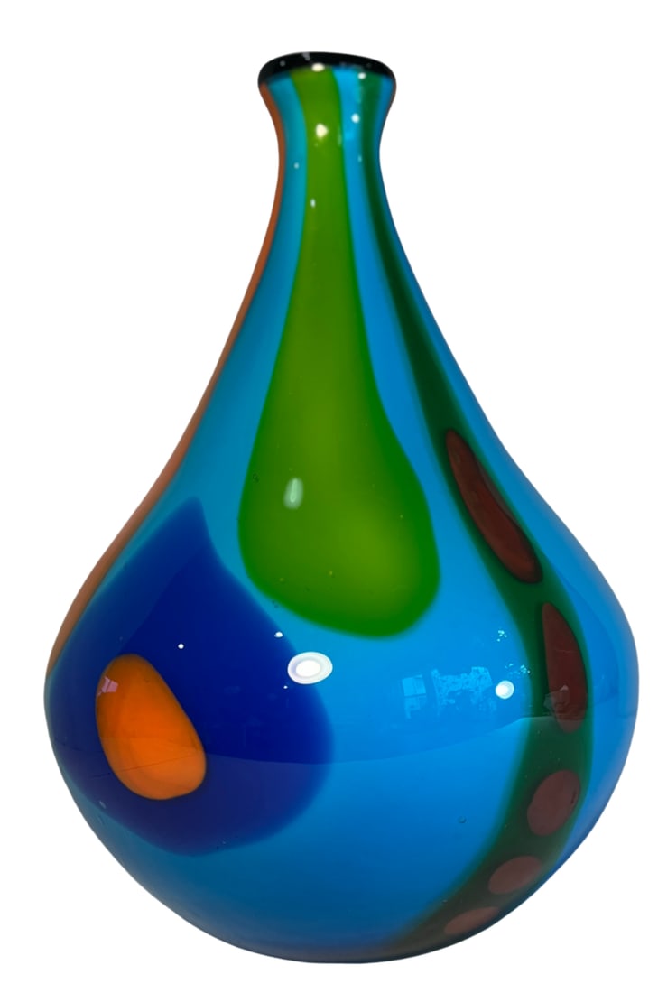 13+ In. Tall Murano Style Multicolor Tear Shaped Art Glass Vase - 14