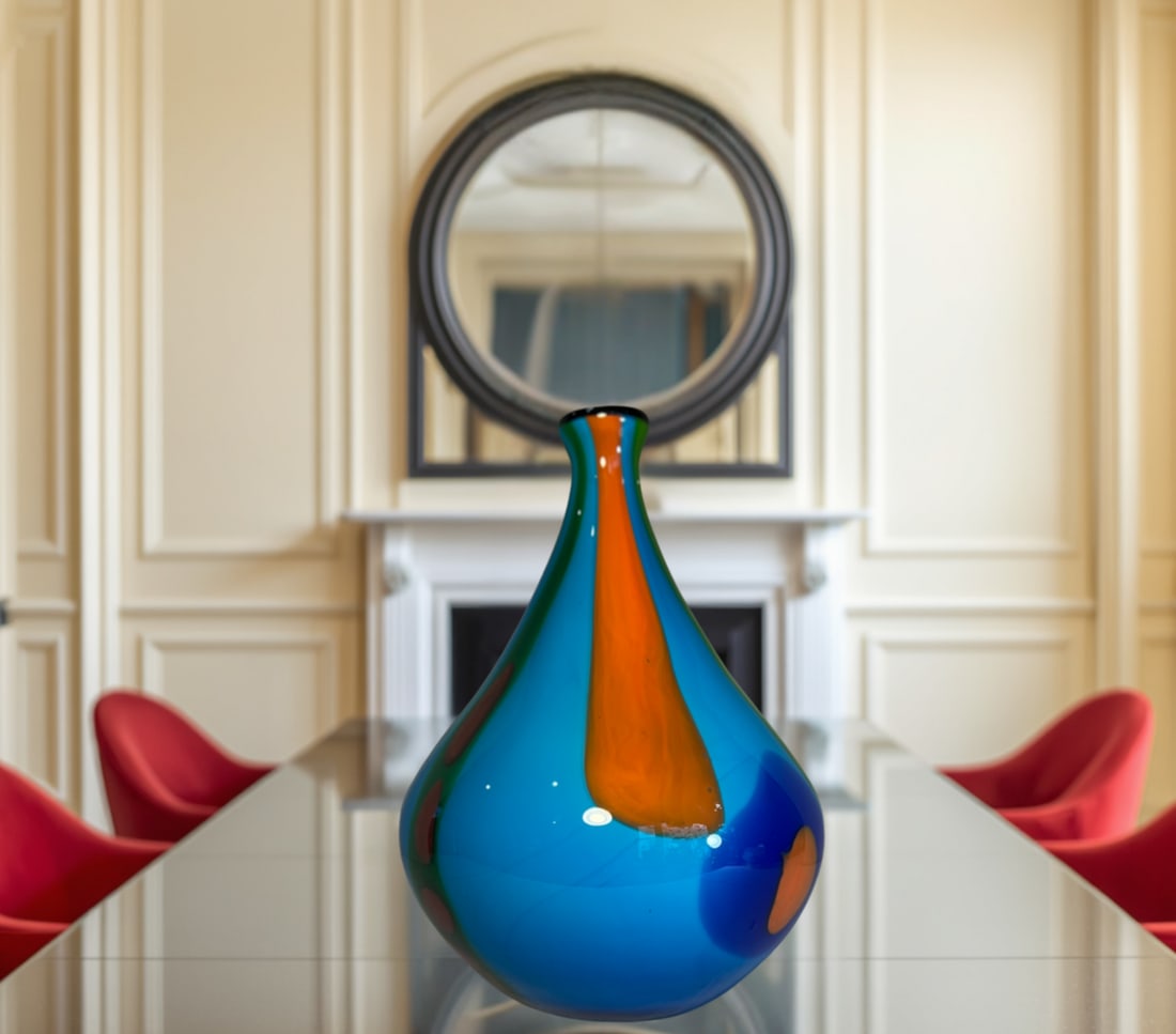 13+ In. Tall Murano Style Multicolor Tear Shaped Art Glass Vase - 4