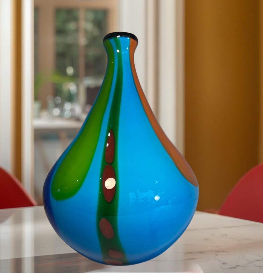 13+ In. Tall Murano Style Multicolor Tear Shaped Art Glass Vase - 5