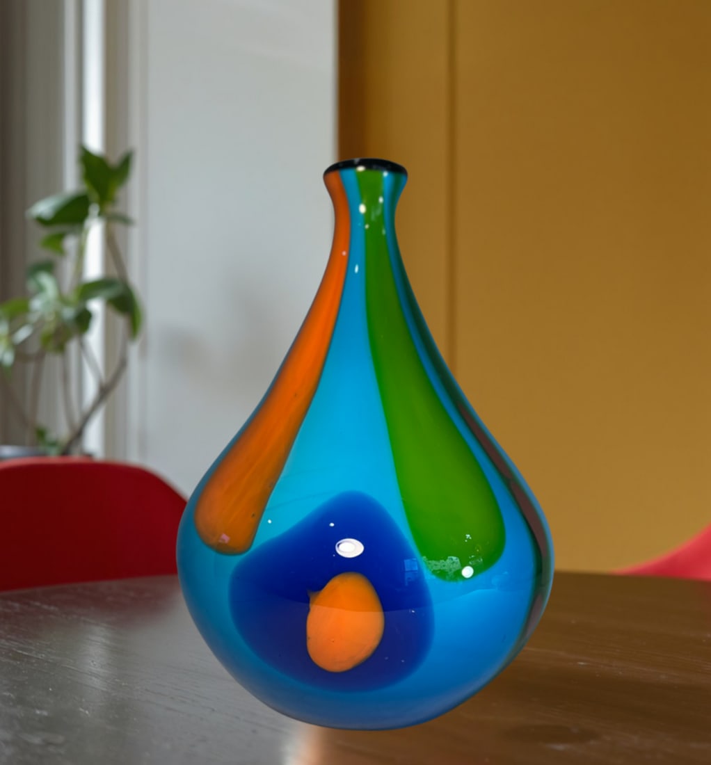 13+ In. Tall Murano Style Multicolor Tear Shaped Art Glass Vase - 6