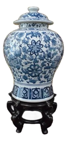 Large Mid 20th Century Hand-Painted Porcelain Ginger Jar on Chinese Wood Stand (1 of 5)