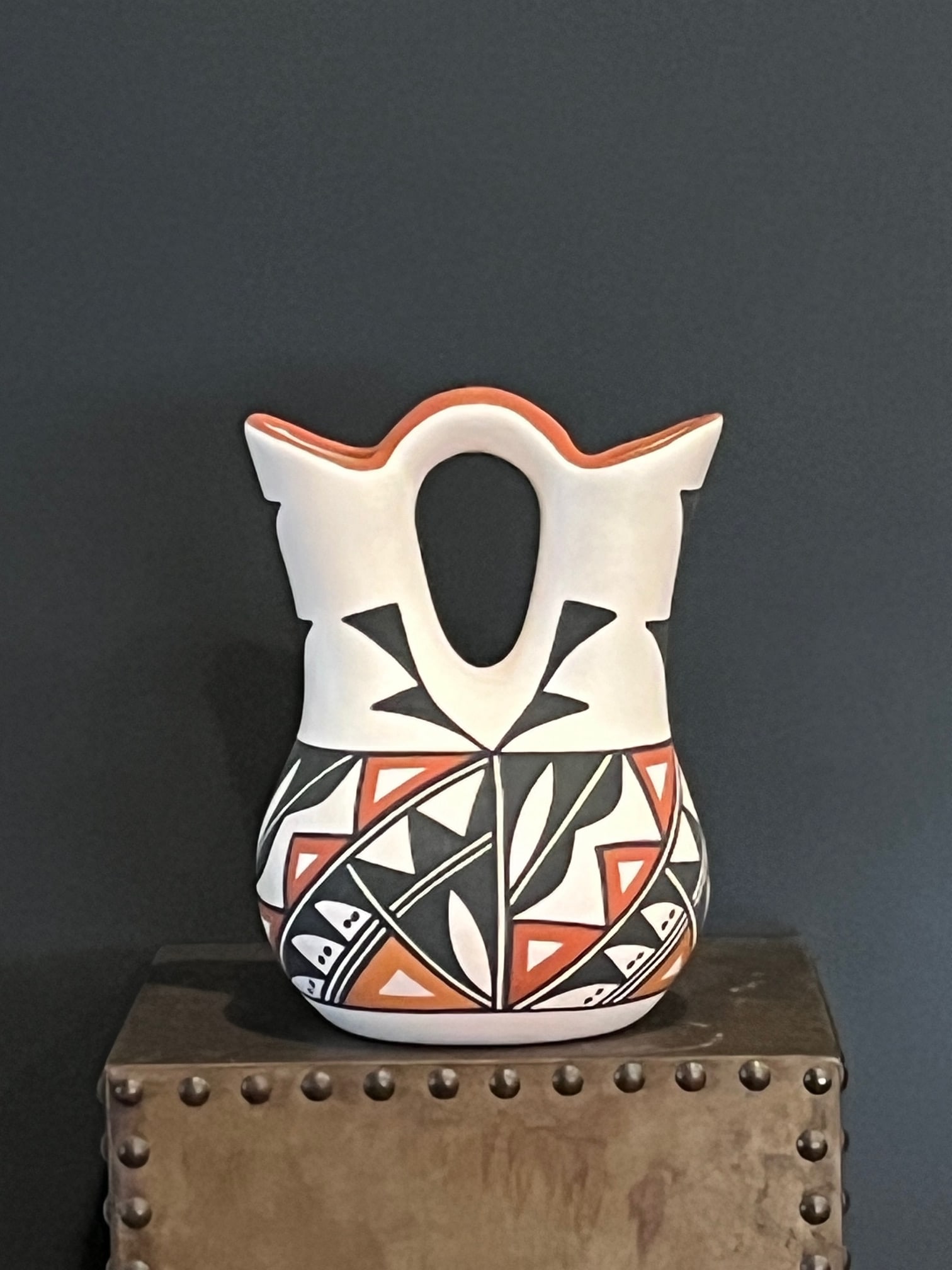 Late 20th Century Acoma Pueblo Fine Art Wedding Vase - Hand-Painted Polychrome Pottery 8"x 6" - 2