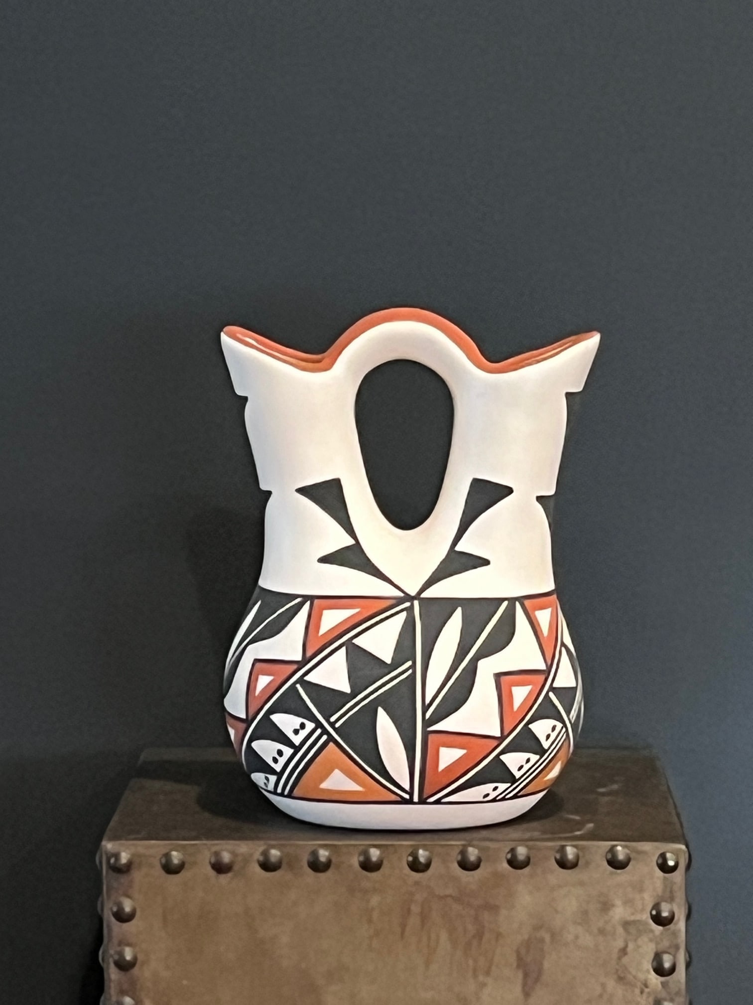 Late 20th Century Acoma Pueblo Fine Art Wedding Vase - Hand-Painted Polychrome Pottery 8"x 6" - 3