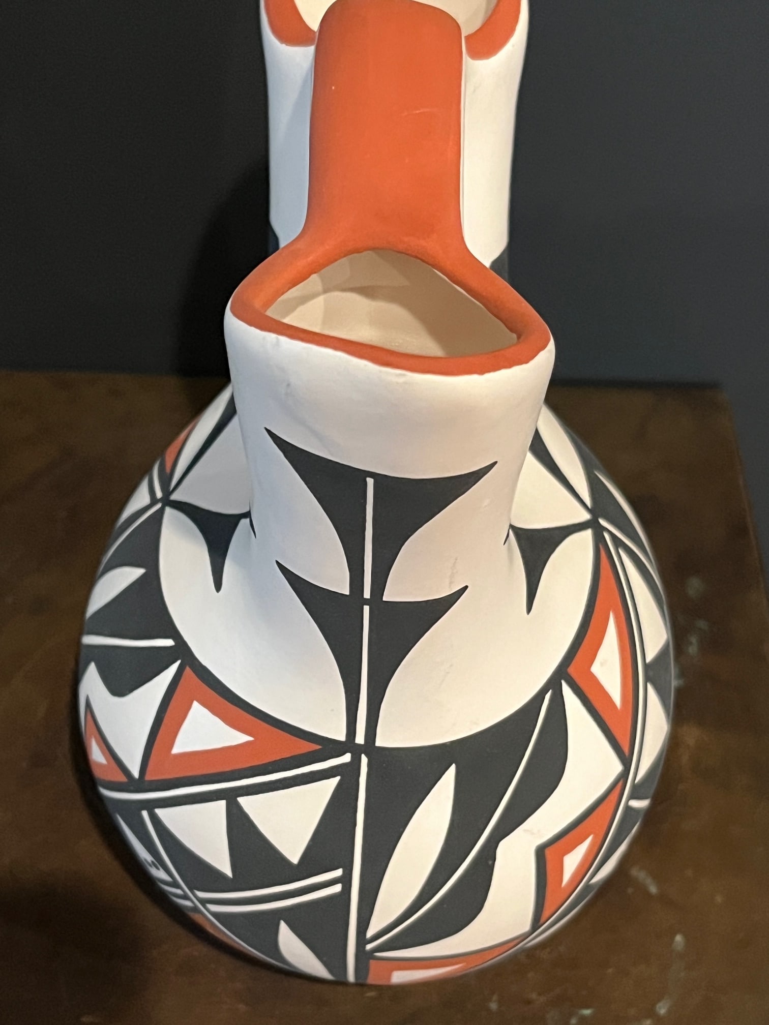 Late 20th Century Acoma Pueblo Fine Art Wedding Vase - Hand-Painted Polychrome Pottery 8"x 6" - 7