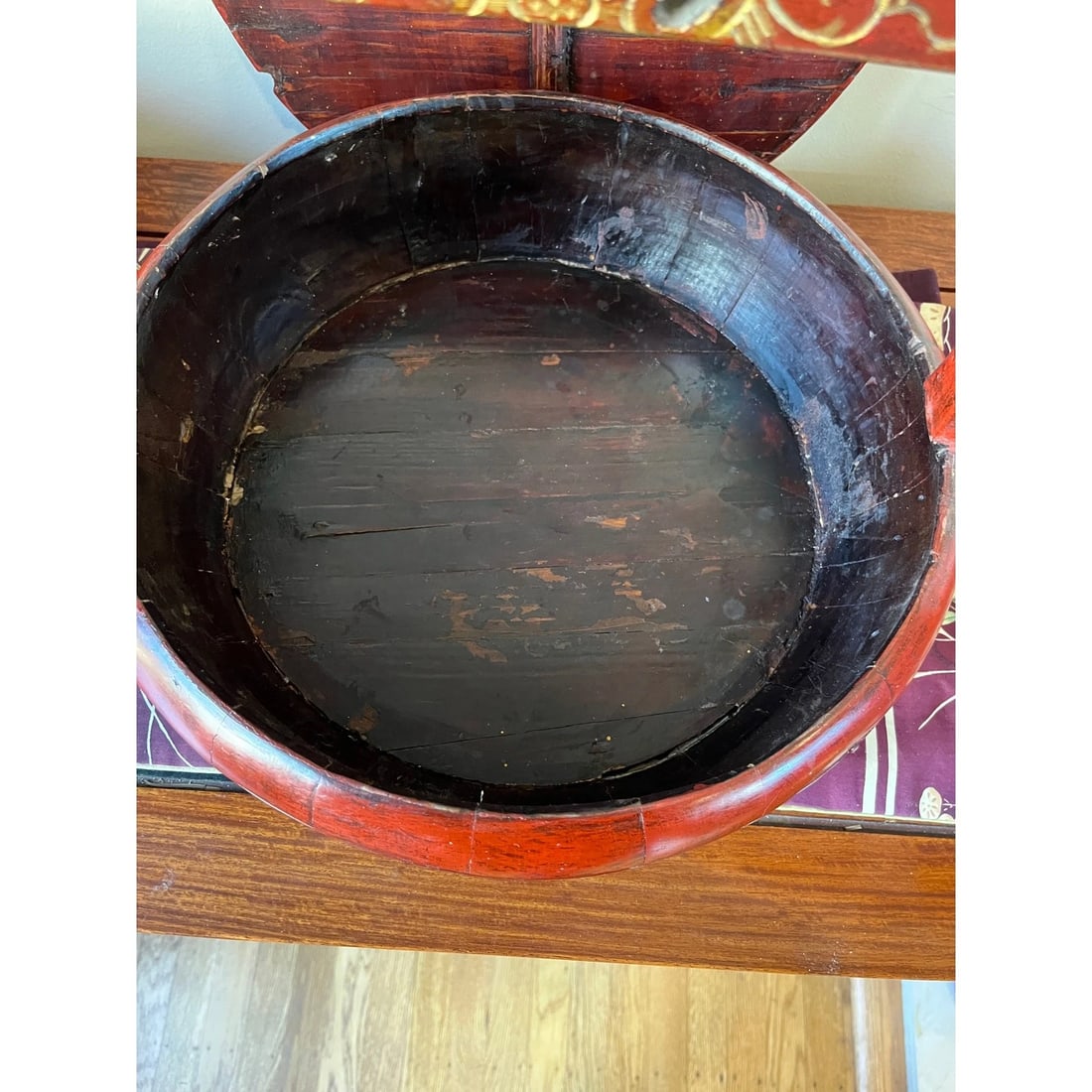 Antique Chinese Cinnabar Red Lacquer Wedding Buckets Gilt Carved - A Pair - 11