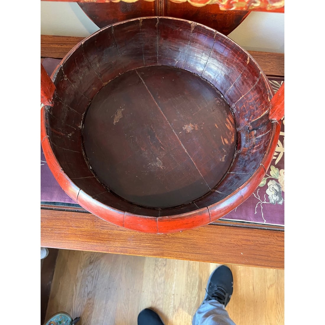 Antique Chinese Cinnabar Red Lacquer Wedding Buckets Gilt Carved - A Pair - 9