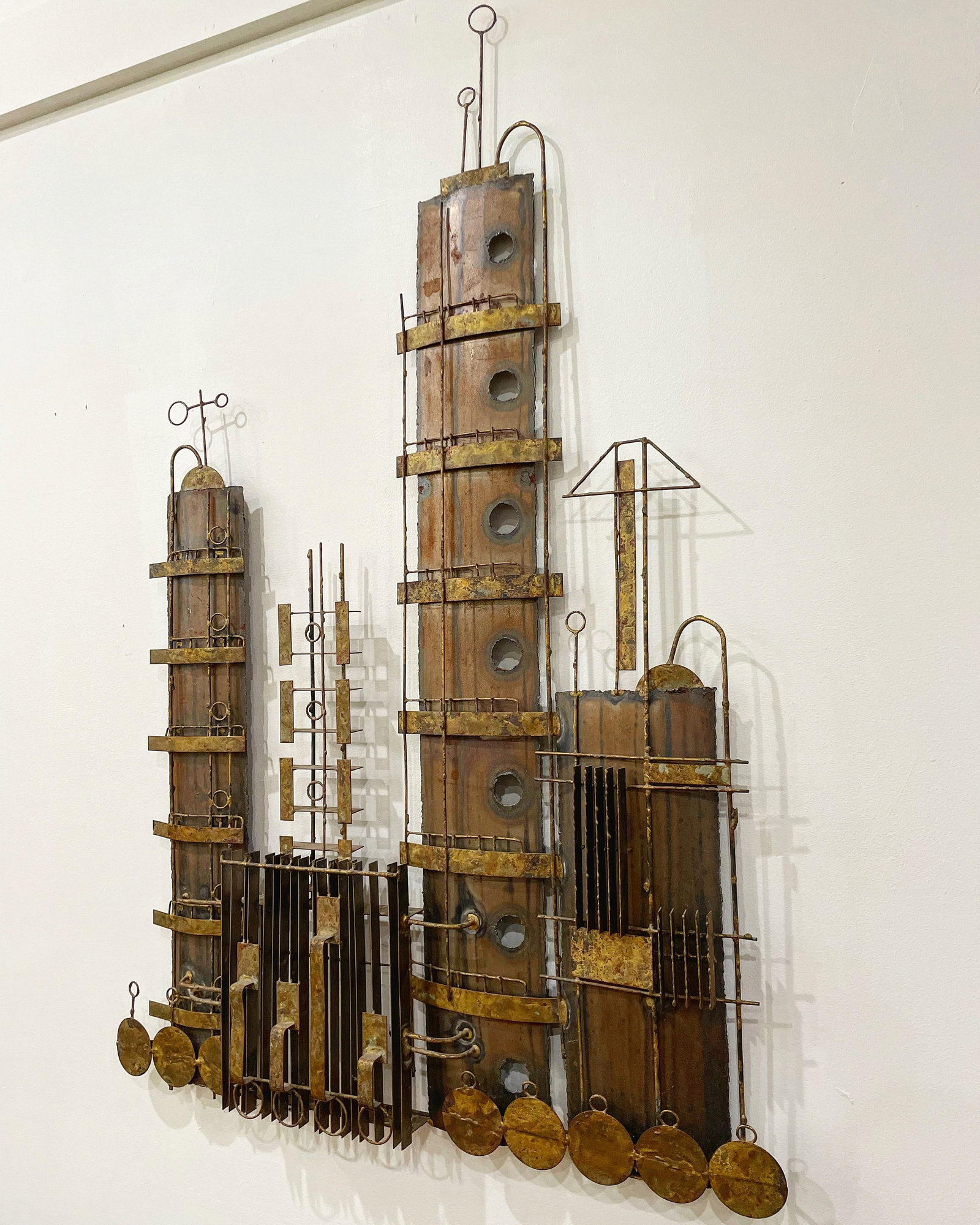 Mid 20th century Peter Pepper Products Brutalist Steampunk Cityscape Metal Sculpture After C Jere - 2
