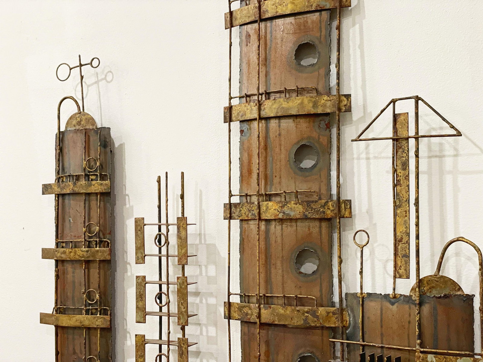 Mid 20th century Peter Pepper Products Brutalist Steampunk Cityscape Metal Sculpture After C Jere - 3