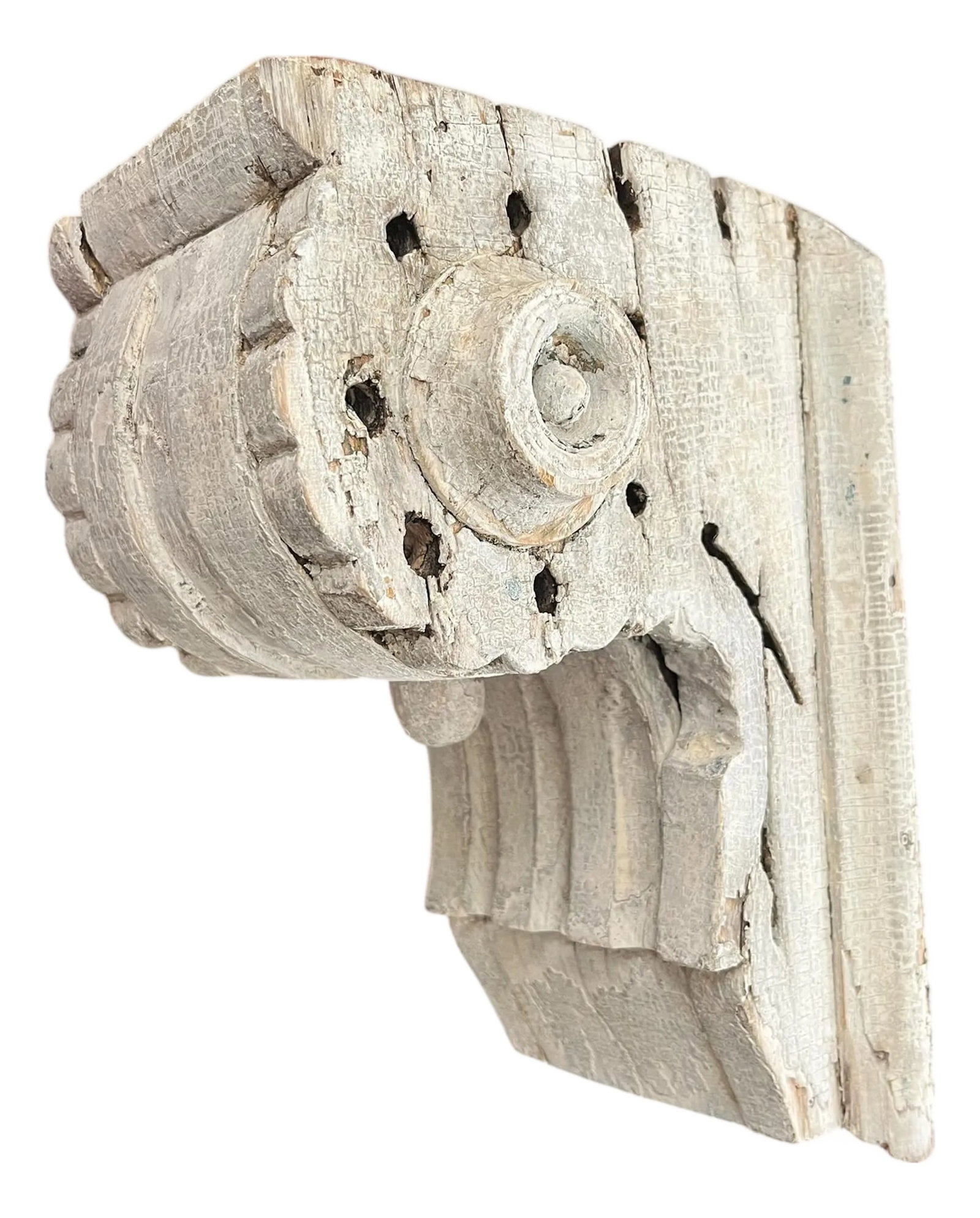 Antique Hand-Carved Architectural Fragment Corbel Bracket in Original Whitewashed Paint (1 of 9)