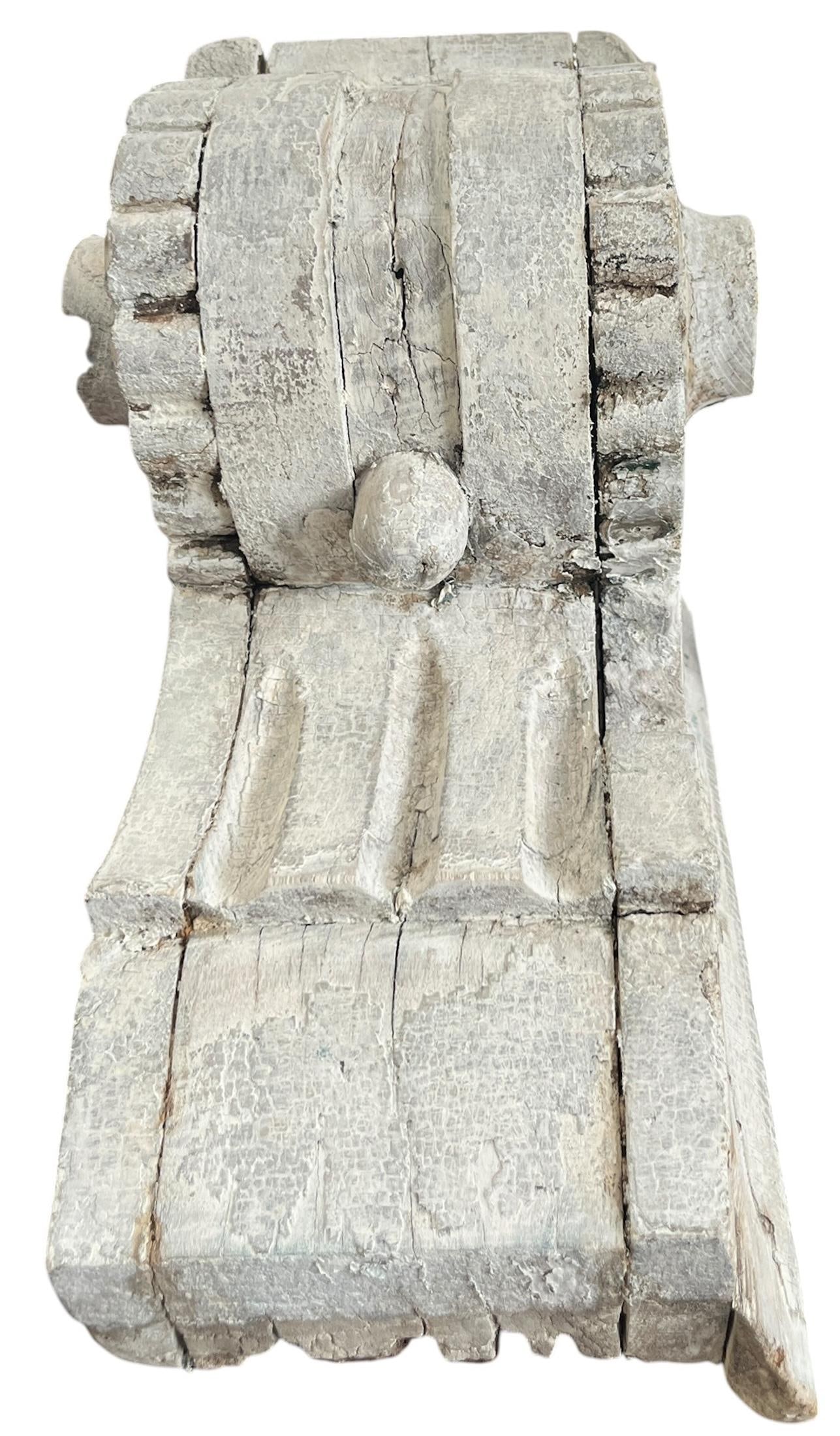 Antique Hand-Carved Architectural Fragment Corbel Bracket in Original Whitewashed Paint - 4