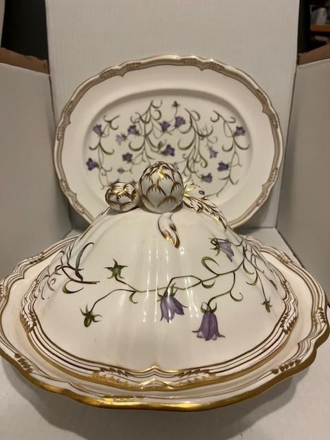 Late 20th Century Spode Campanula Round Covered Vegetable & Oval Serving Platter Blue Y8283-F - 2