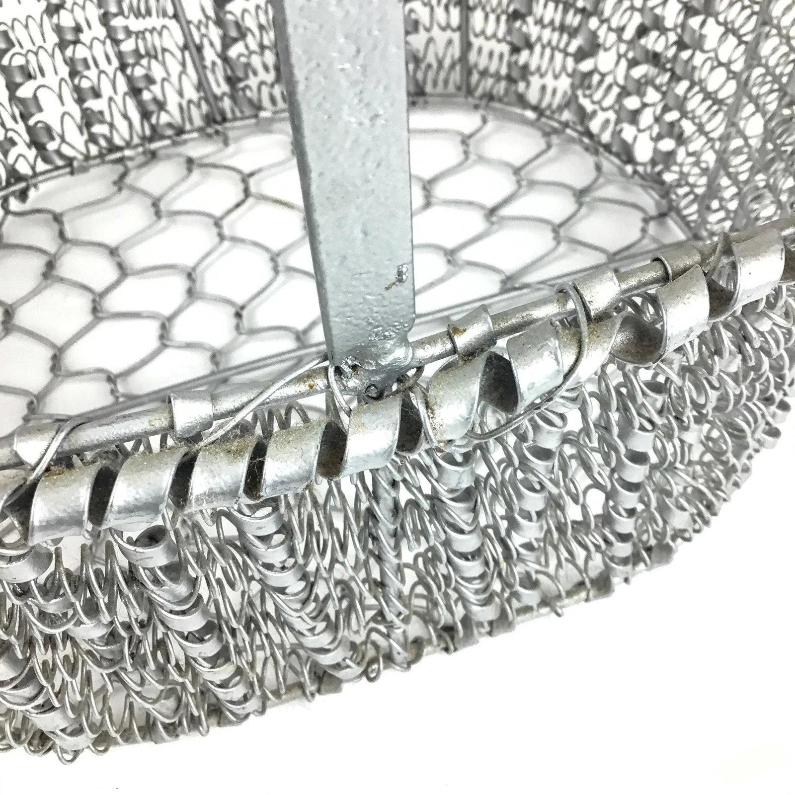 90s Artisan Silver Tone Zinc Top Handle Egg Basket - 10
