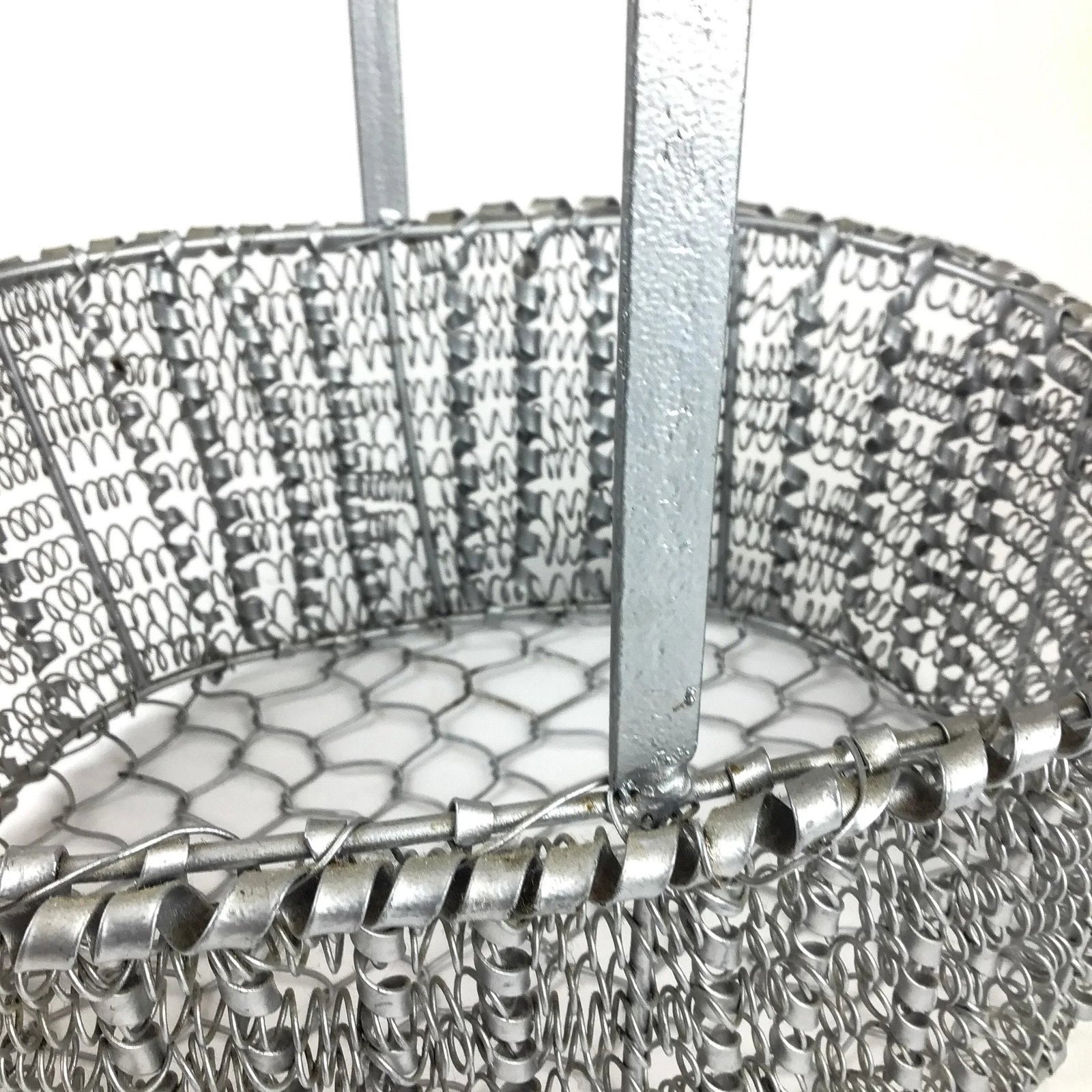 90s Artisan Silver Tone Zinc Top Handle Egg Basket - 11