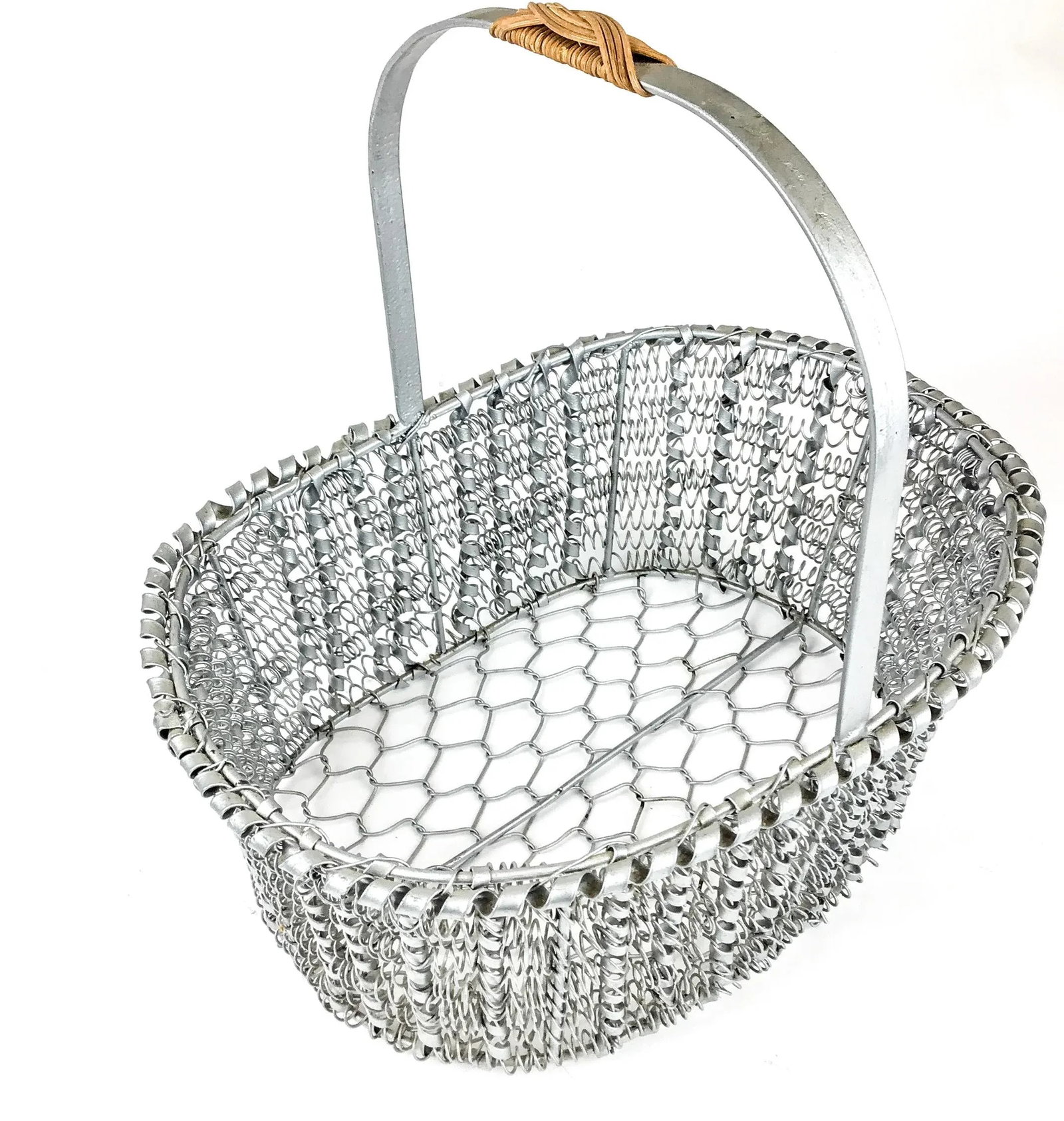 90s Artisan Silver Tone Zinc Top Handle Egg Basket - 13
