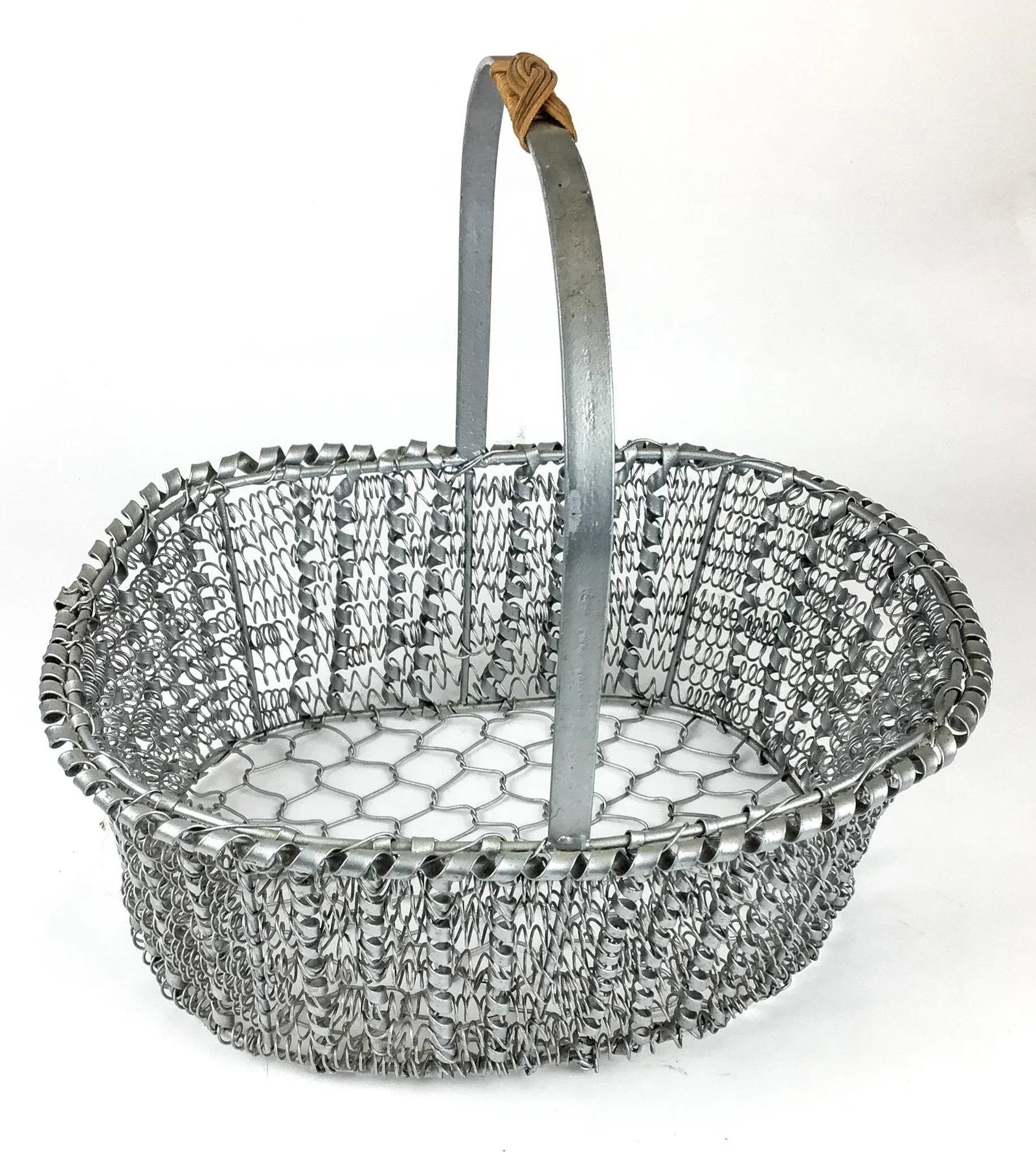 90s Artisan Silver Tone Zinc Top Handle Egg Basket - 2